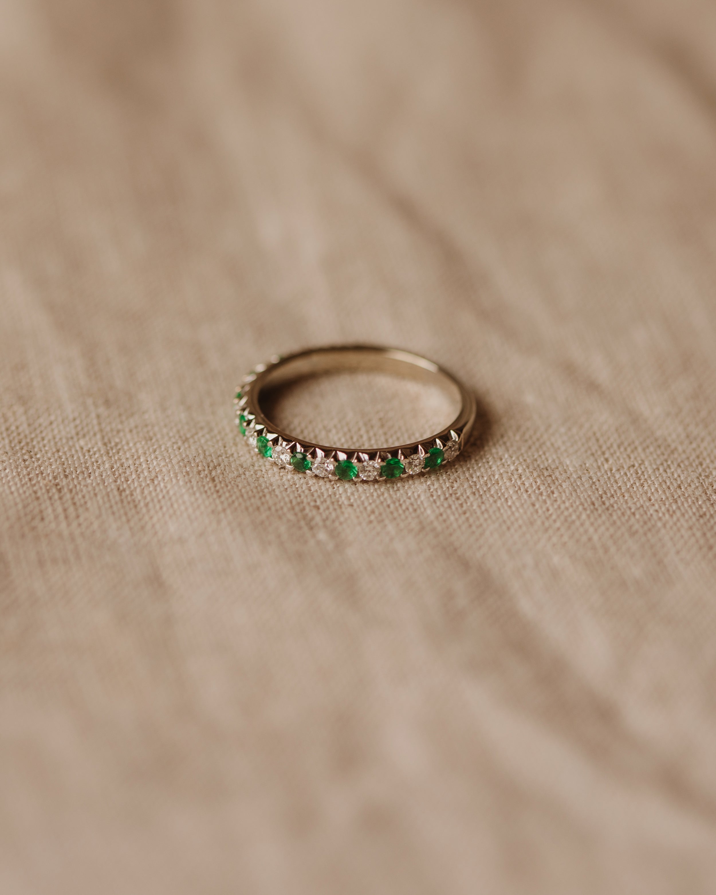 Henrietta 18ct White Gold Emerald & Diamond Half Eternity Ring