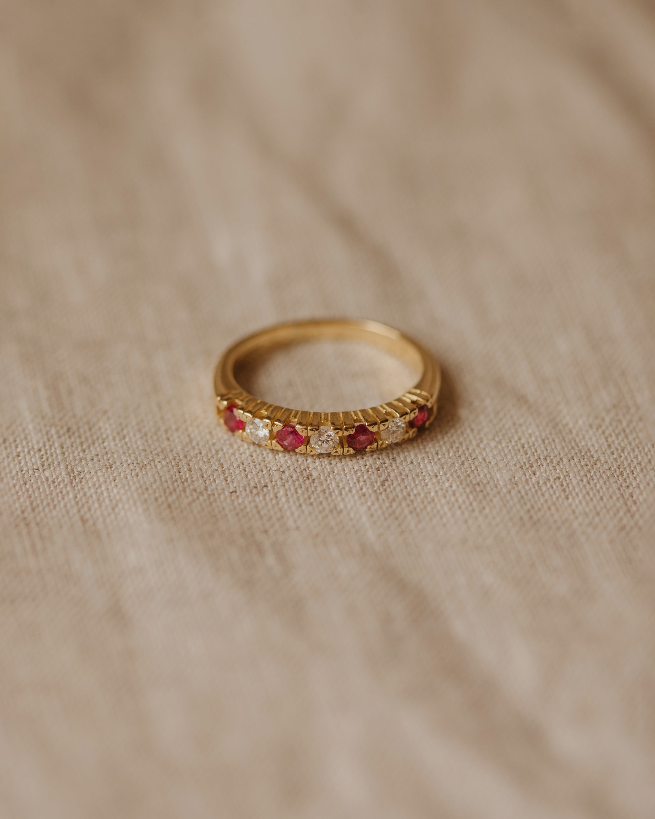 Anais Vintage 18ct Gold Ruby & Diamond Half Eternity Ring