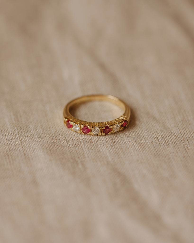 Anais Vintage 18ct Gold Ruby & Diamond Half Eternity Ring