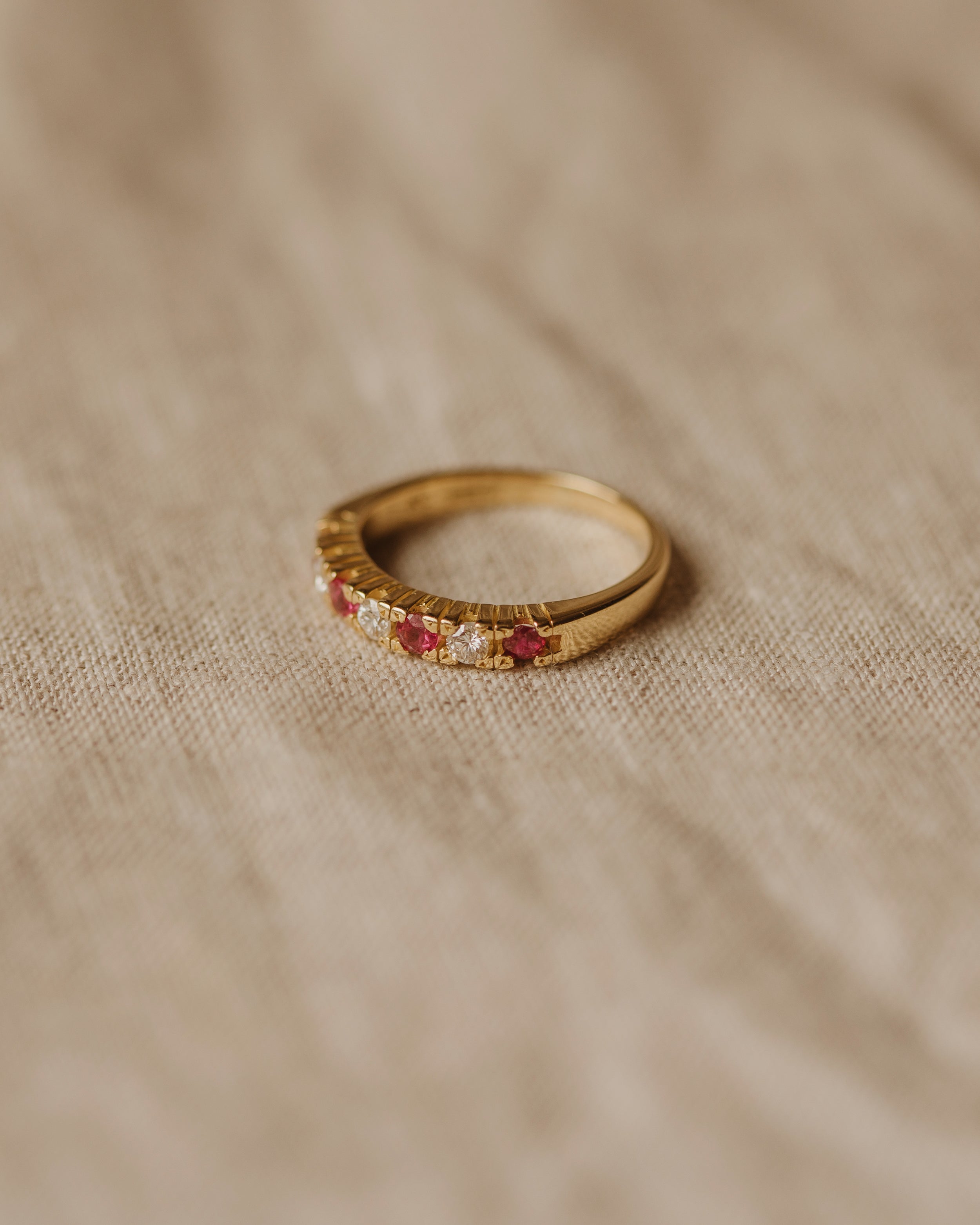 Anais Vintage 18ct Gold Ruby & Diamond Half Eternity Ring