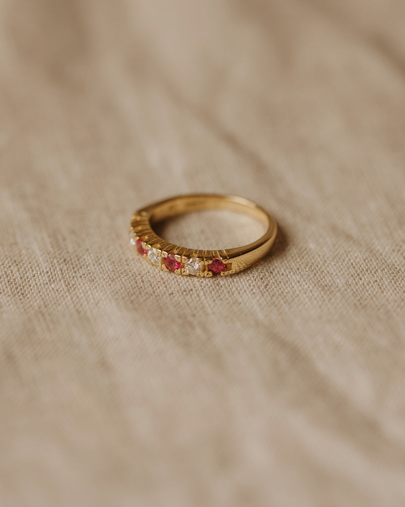 Anais Vintage 18ct Gold Ruby & Diamond Half Eternity Ring