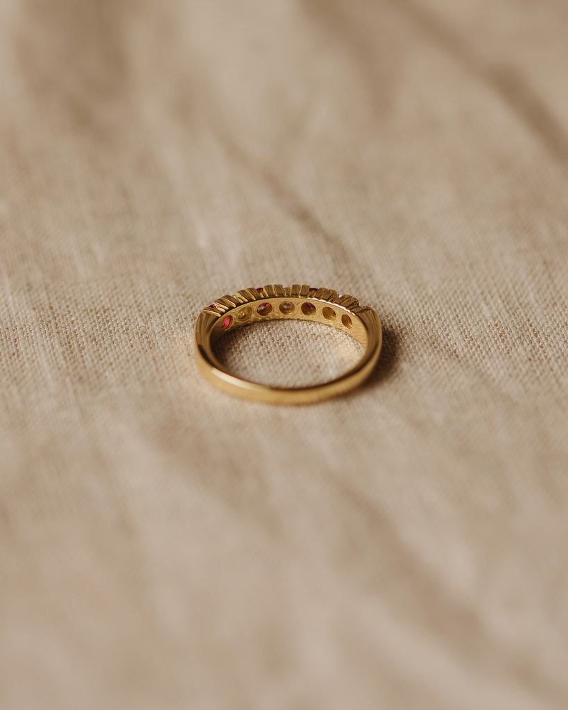 Anais Vintage 18ct Gold Ruby & Diamond Half Eternity Ring