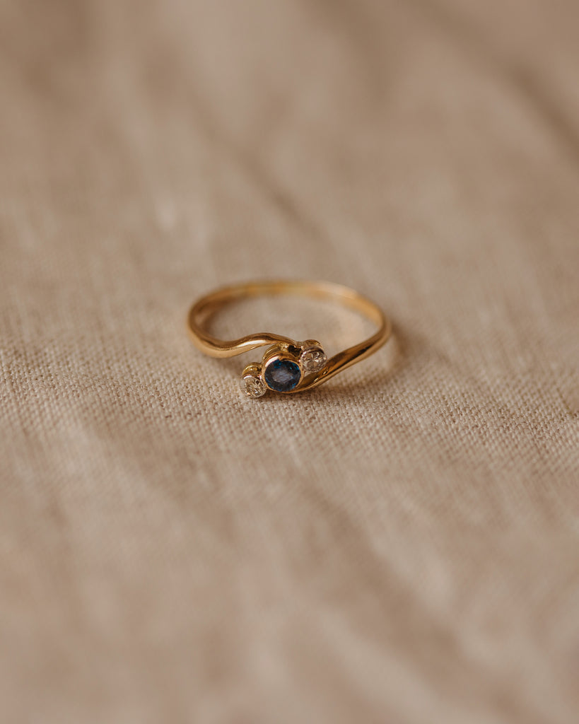 Mable Antique 18ct Gold Sapphire & Diamond Crossover Ring