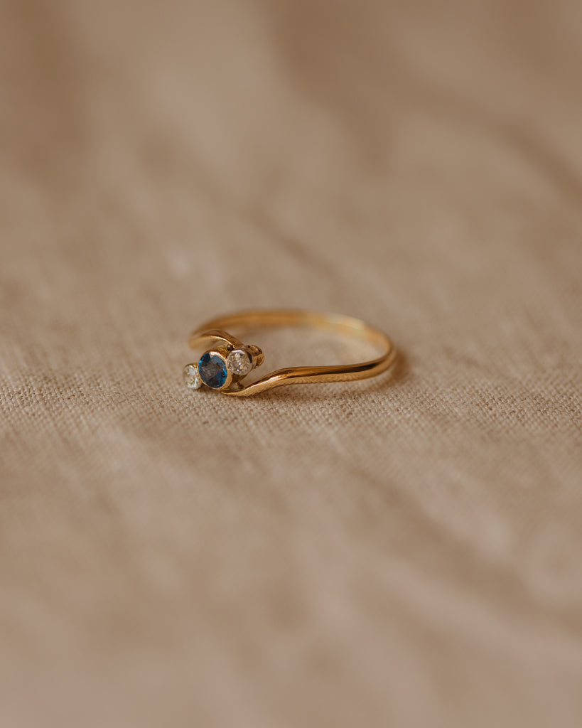Mable Antique 18ct Gold Sapphire & Diamond Crossover Ring