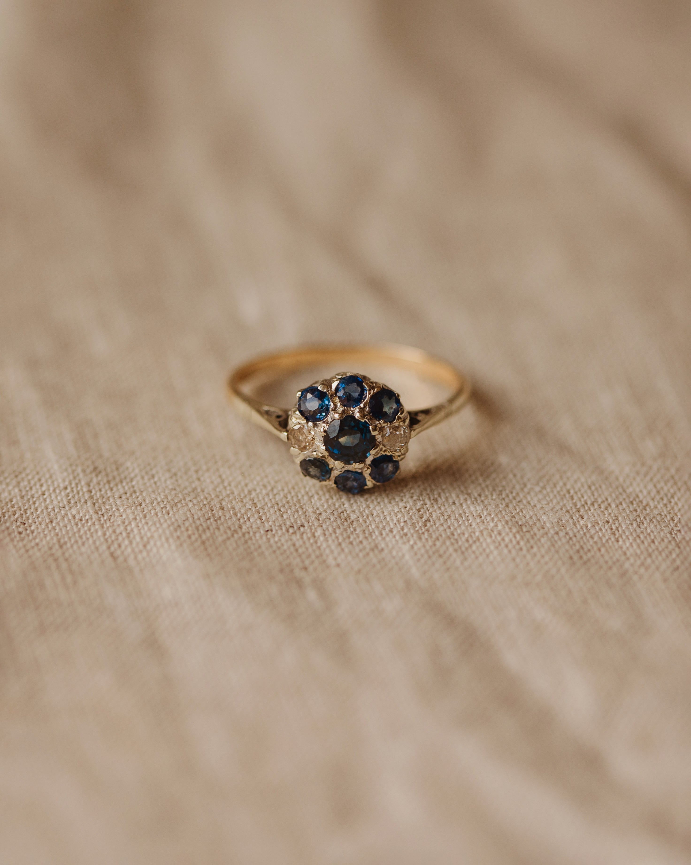 Hattie Antique 9ct Gold Sapphire & Diamond Cluster Ring