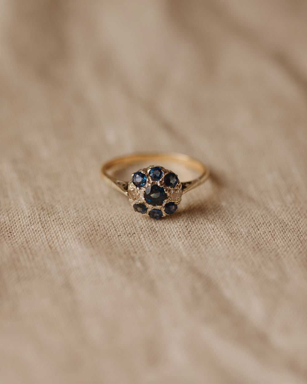 Hattie Antique 9ct Gold Sapphire & Diamond Cluster Ring