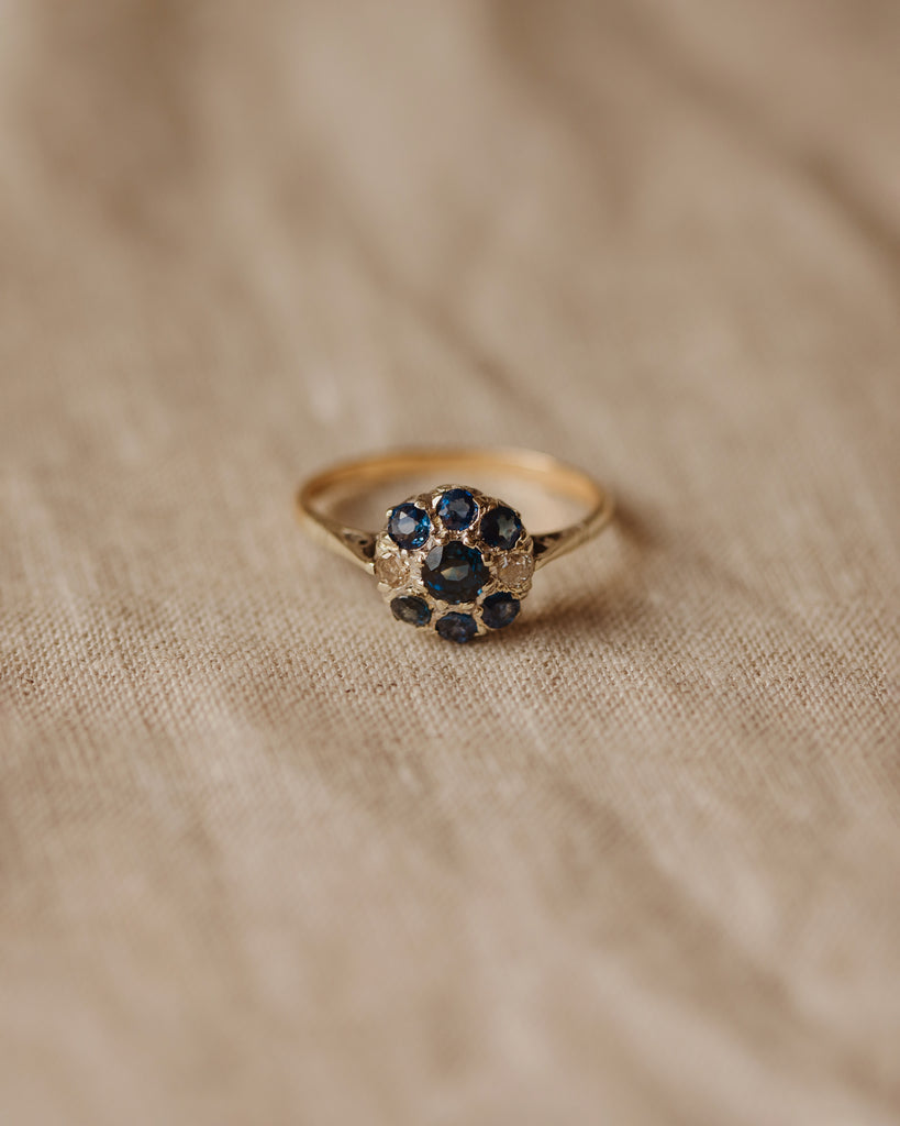 Hattie Antique 9ct Gold Sapphire & Diamond Cluster Ring
