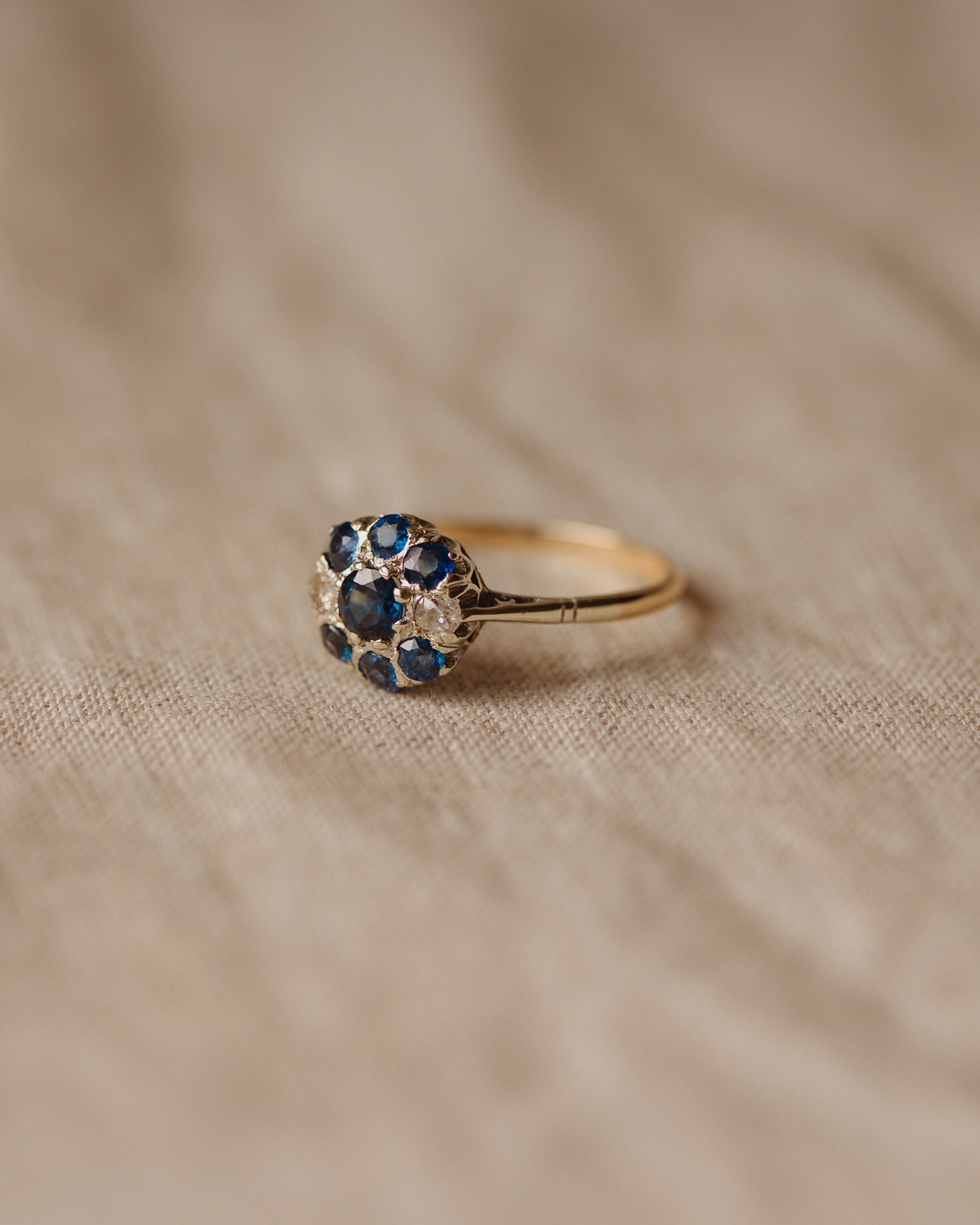Hattie Antique 9ct Gold Sapphire & Diamond Cluster Ring
