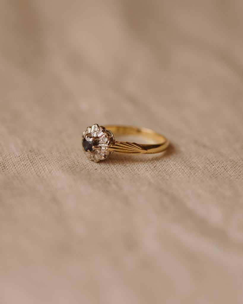 Lydia Vintage 18ct Gold Sapphire & Diamond Cluster Ring