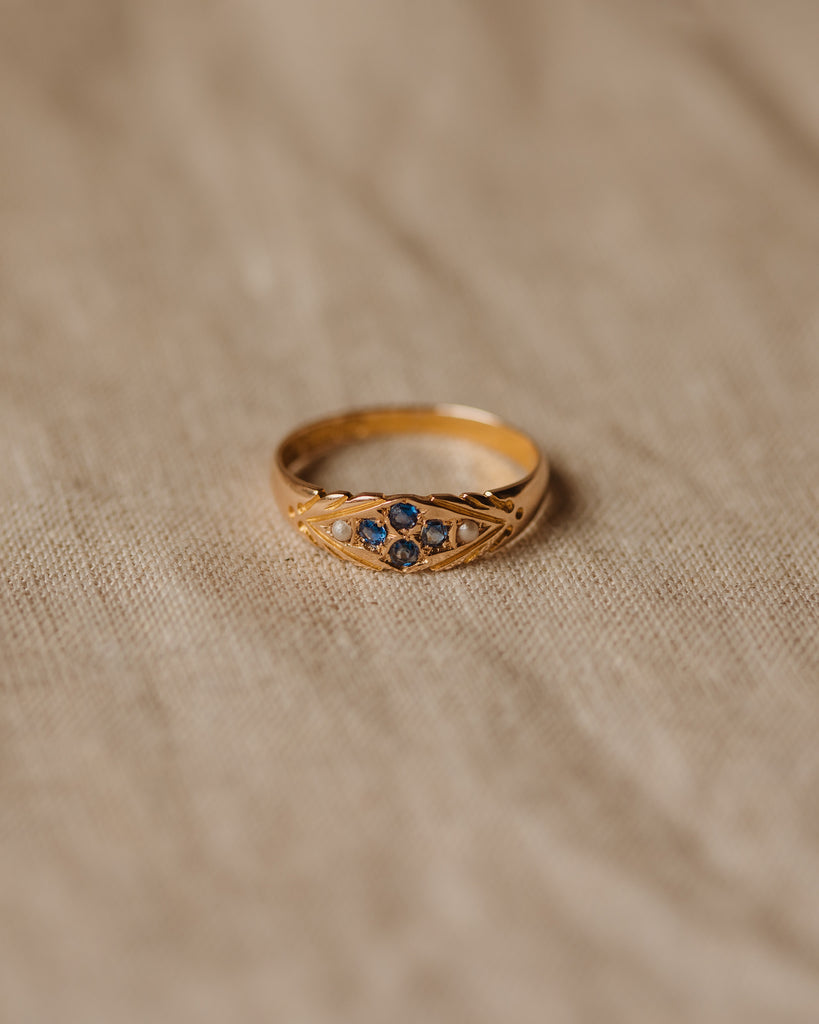 Florence 1876 Victorian 15ct Gold Sapphire & Pearl Ring