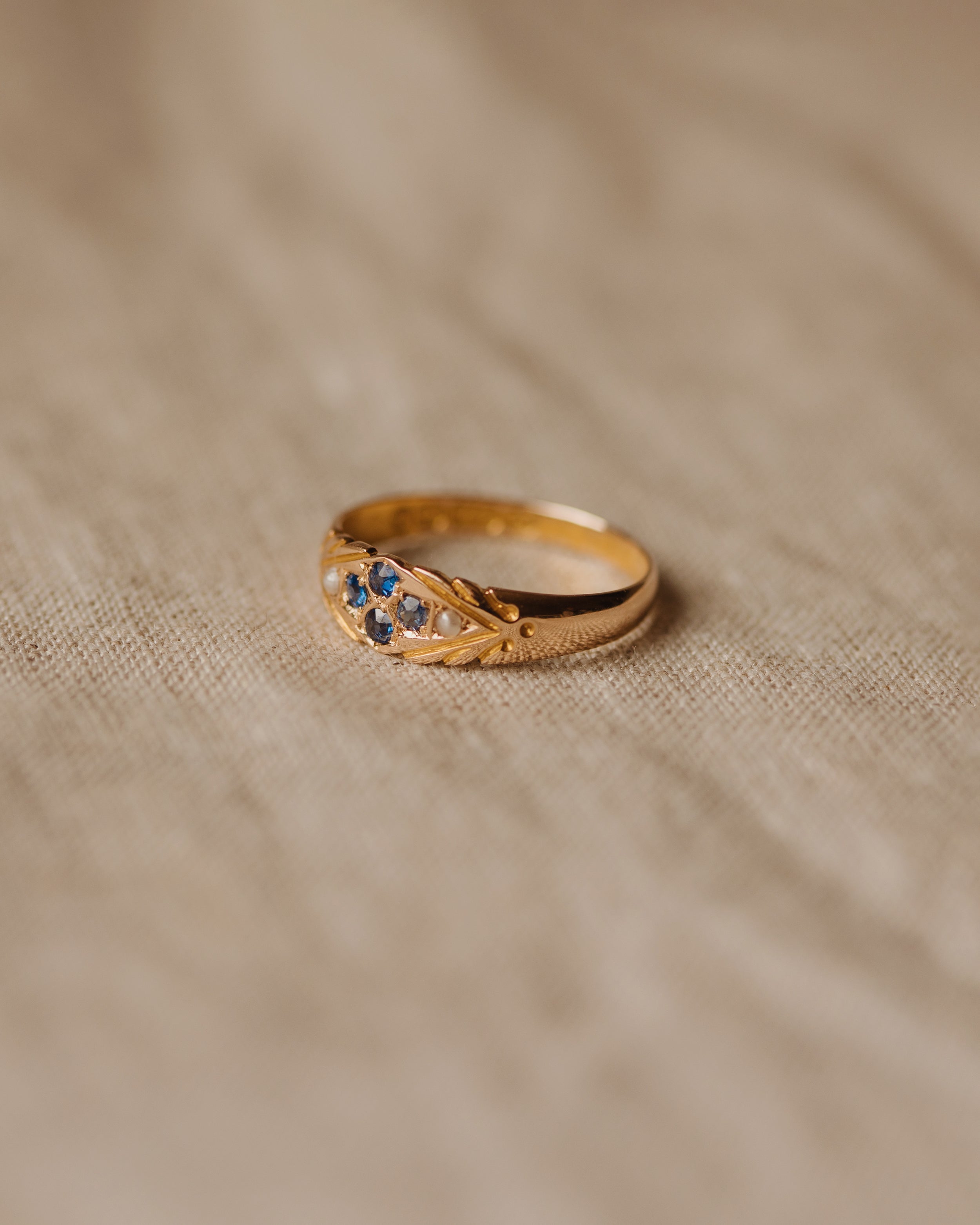 Florence 1876 Victorian 15ct Gold Sapphire & Pearl Ring