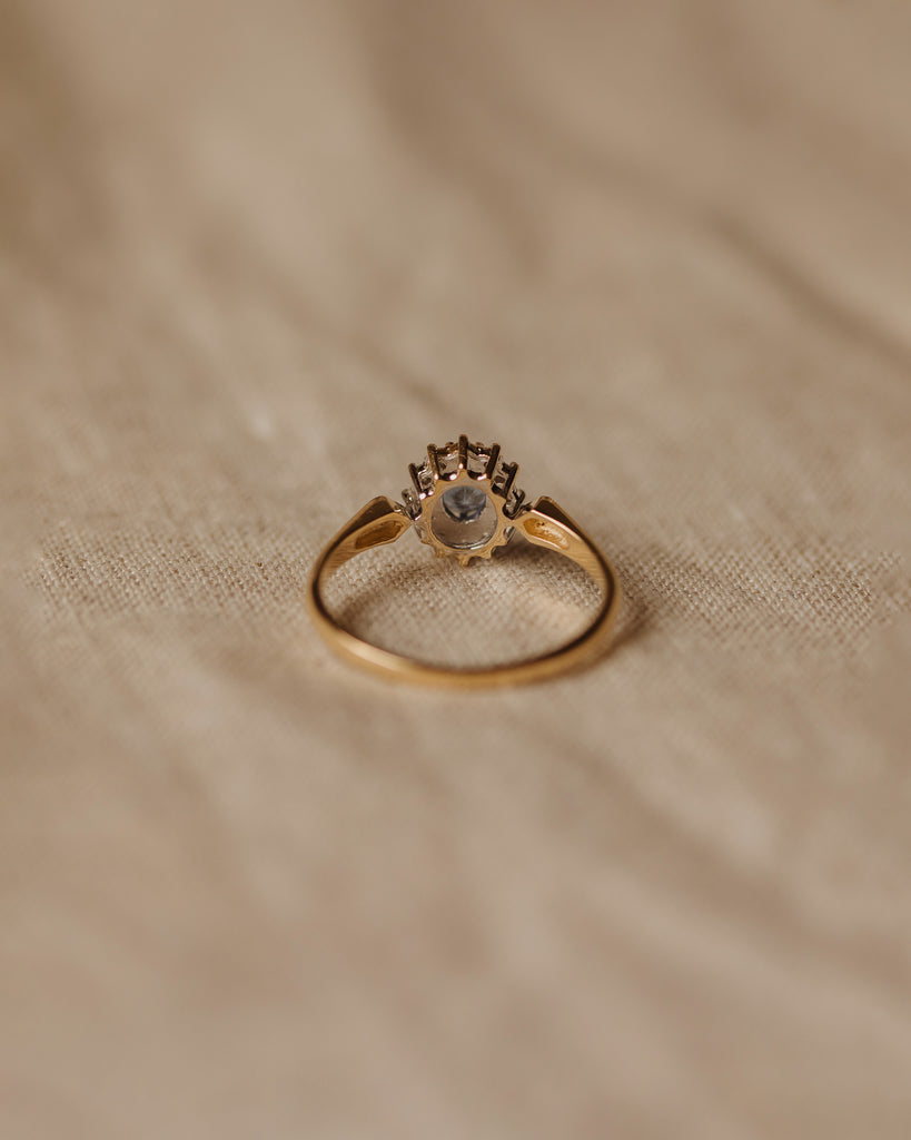 Maggie 1990 9ct Gold Blue Topaz & Diamond Cluster Ring