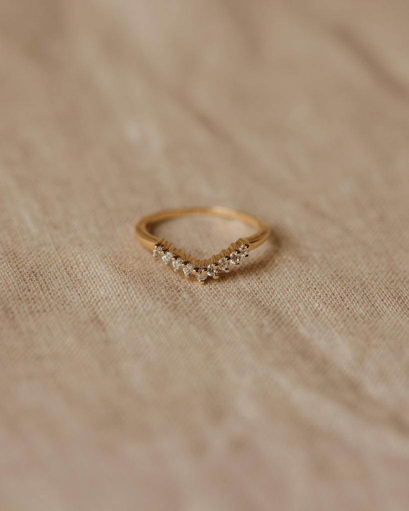 Penelope Vintage 9ct Gold CZ Wishbone Ring