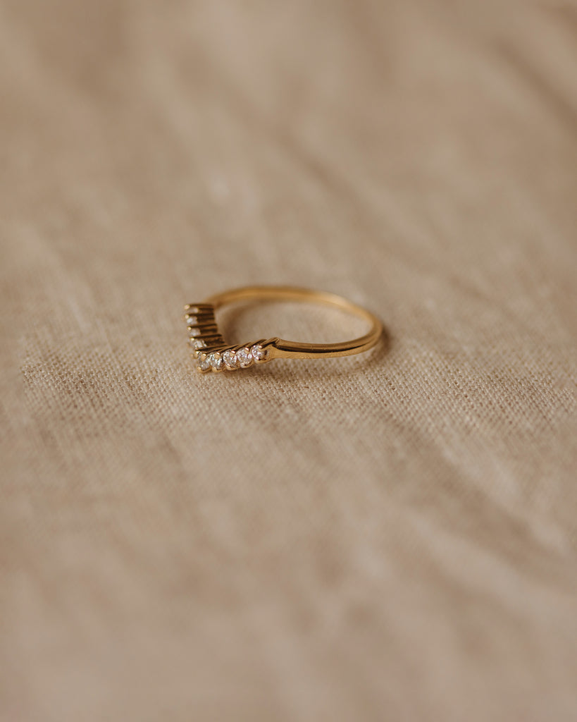 Penelope Vintage 9ct Gold CZ Wishbone Ring