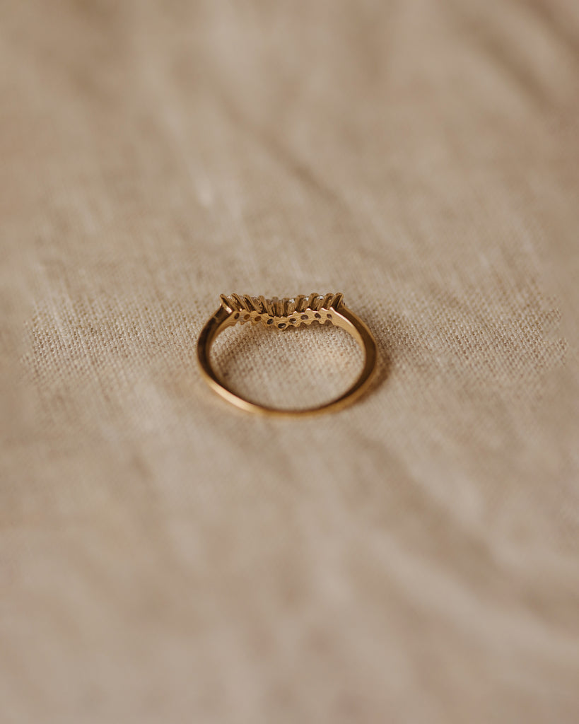 Penelope Vintage 9ct Gold CZ Wishbone Ring