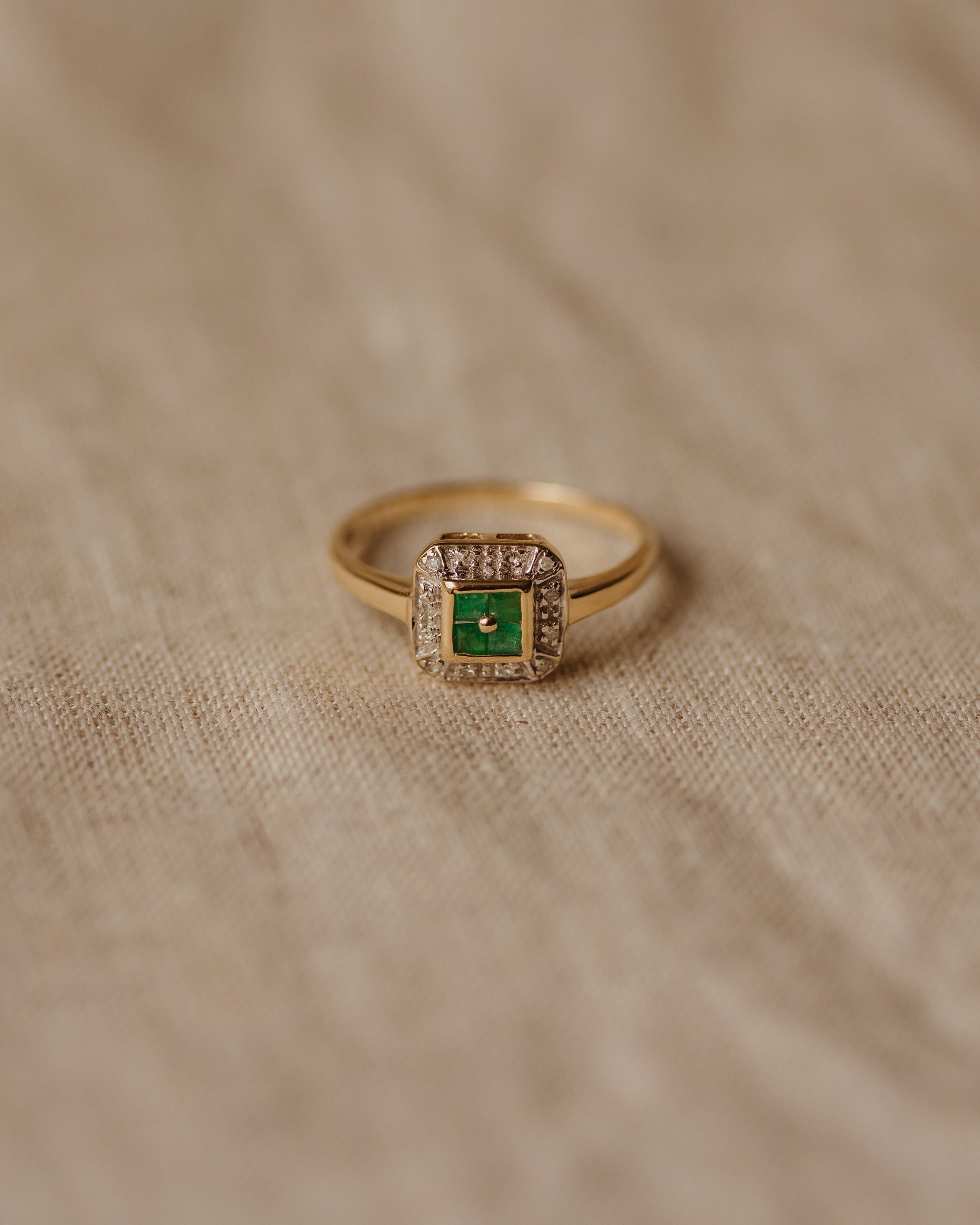 Grace Vintage 9ct Gold Emerald & Diamond Ring