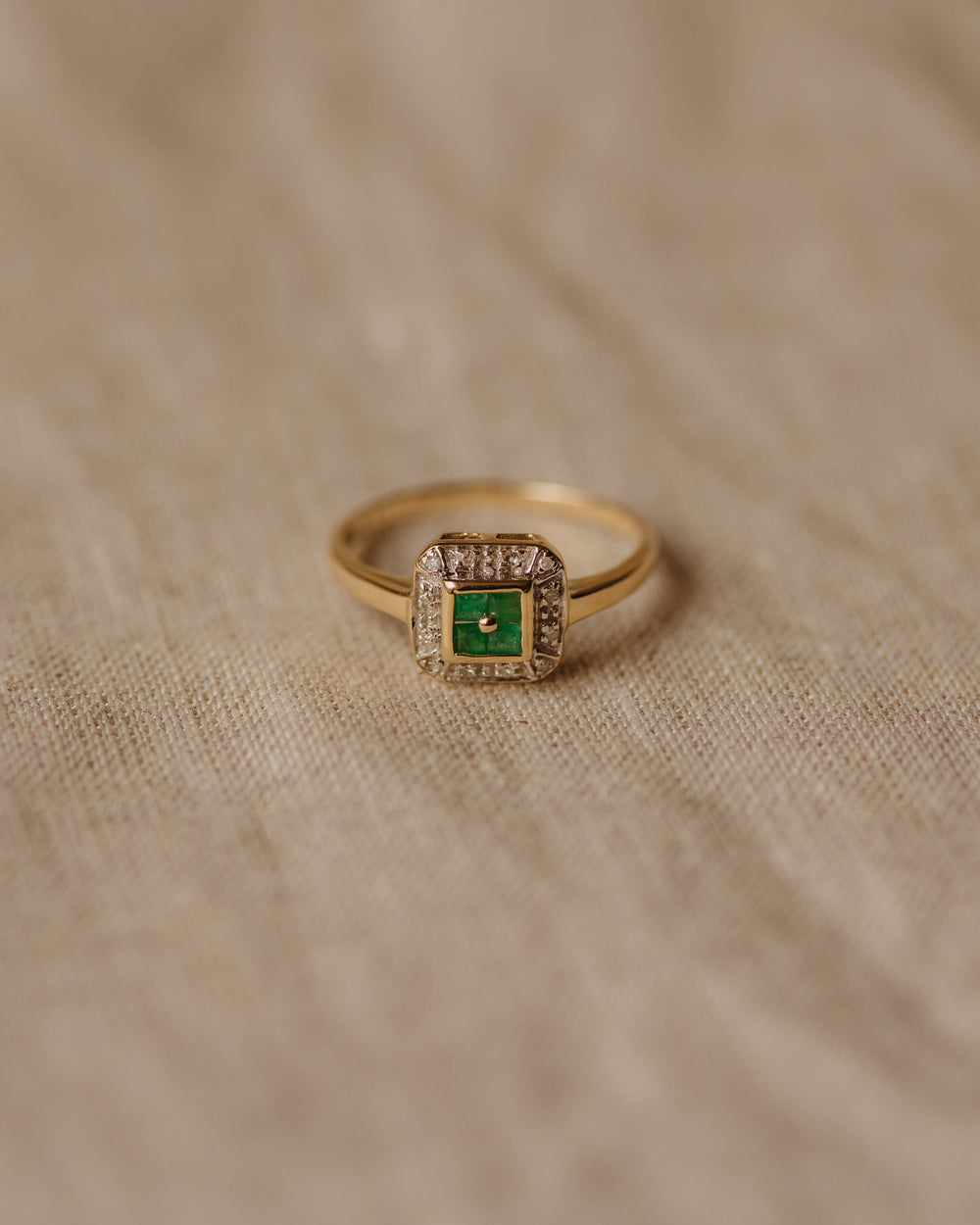 Grace Vintage 9ct Gold Emerald & Diamond Ring