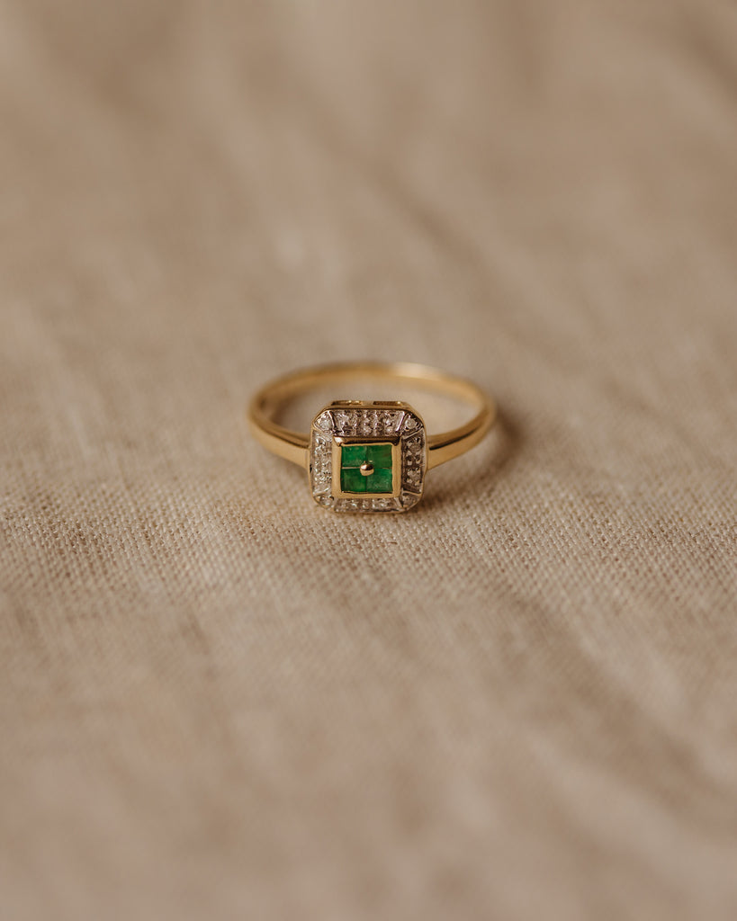 Grace Vintage 9ct Gold Emerald & Diamond Ring