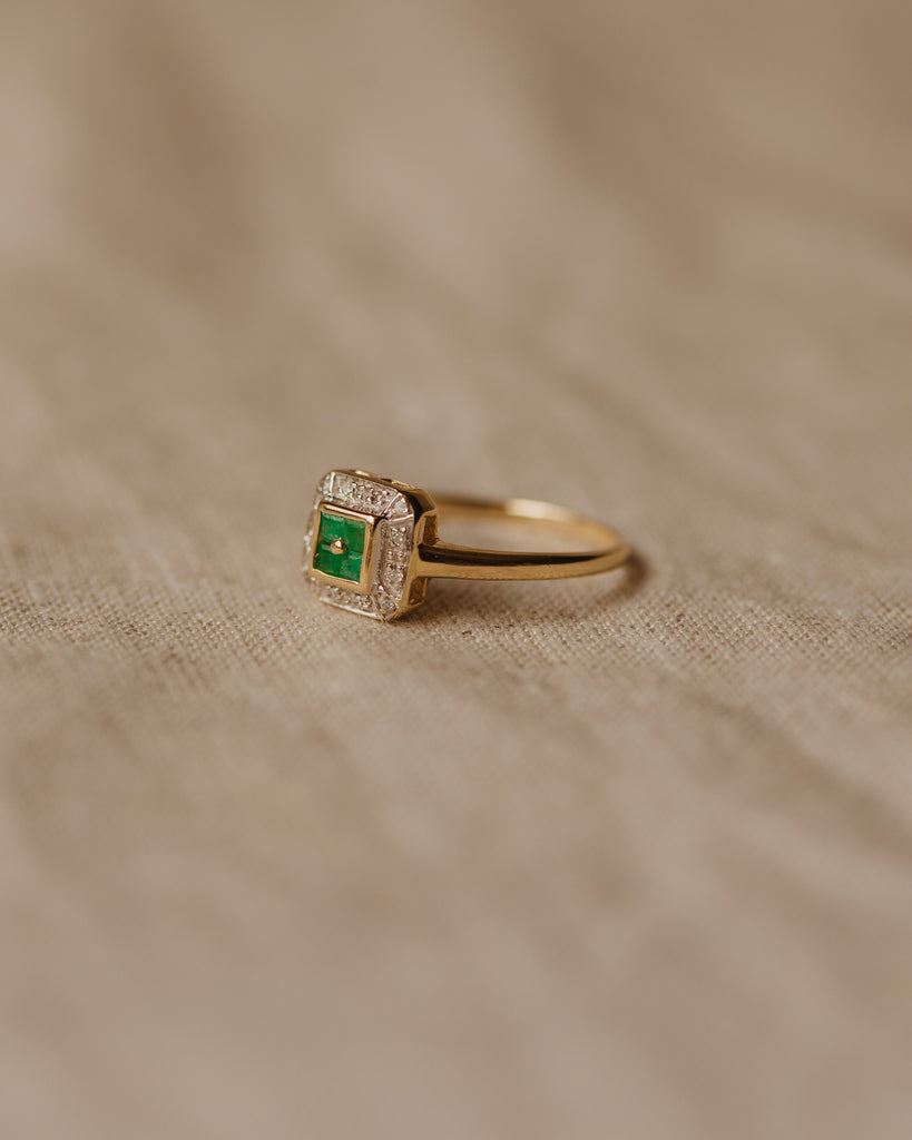 Grace Vintage 9ct Gold Emerald & Diamond Ring