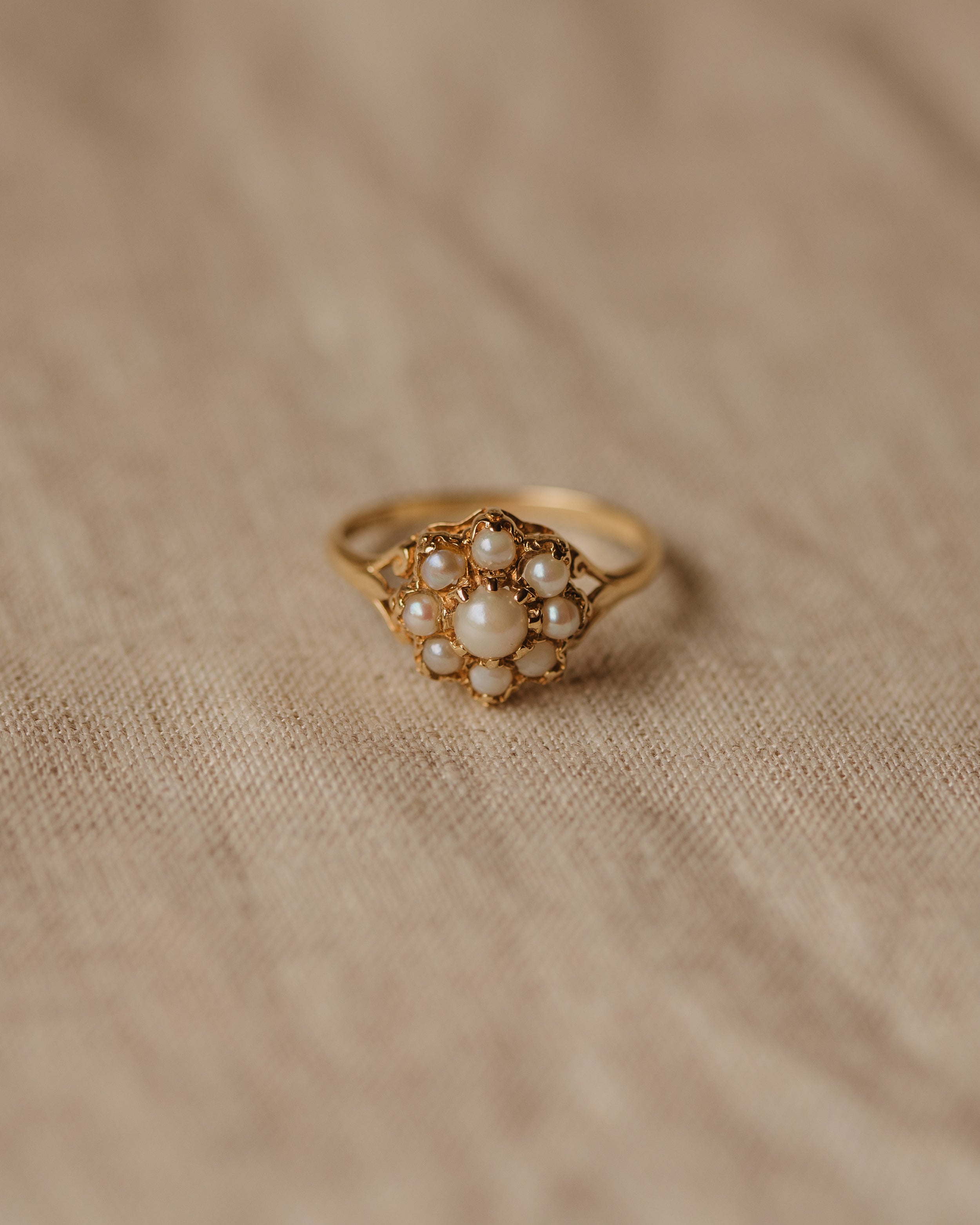 Image of Maria Vintage 9ct Gold Pearl Flower Cluster Ring