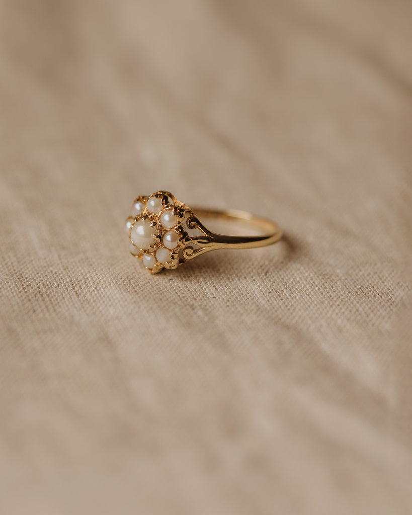 Maria Vintage 9ct Gold Pearl Flower Cluster Ring