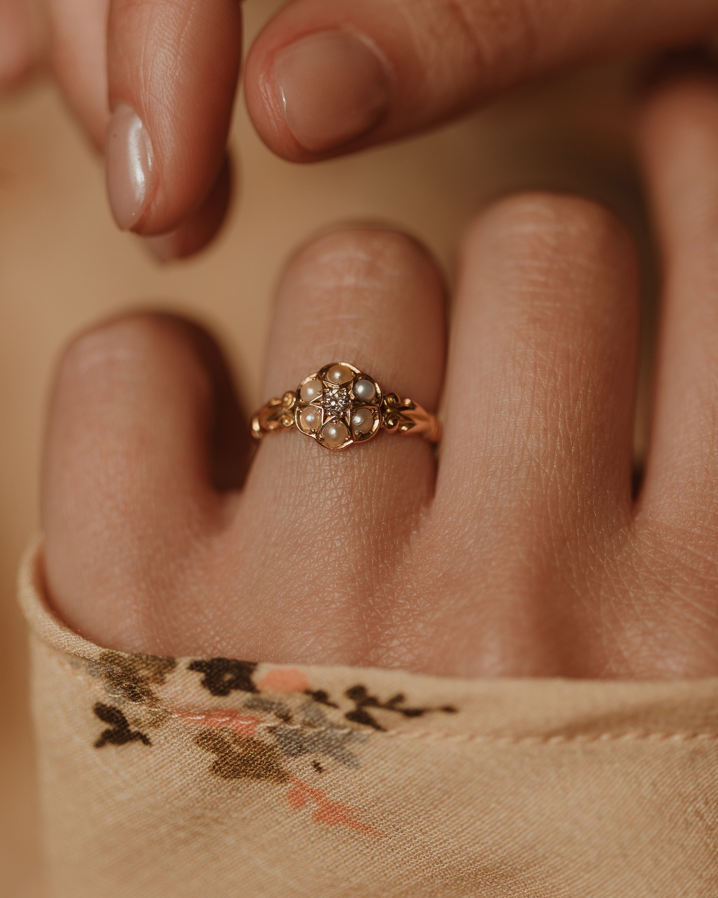 Image of Roberta 1915 Antique 18ct Gold Pearl & Diamond Cluster Ring