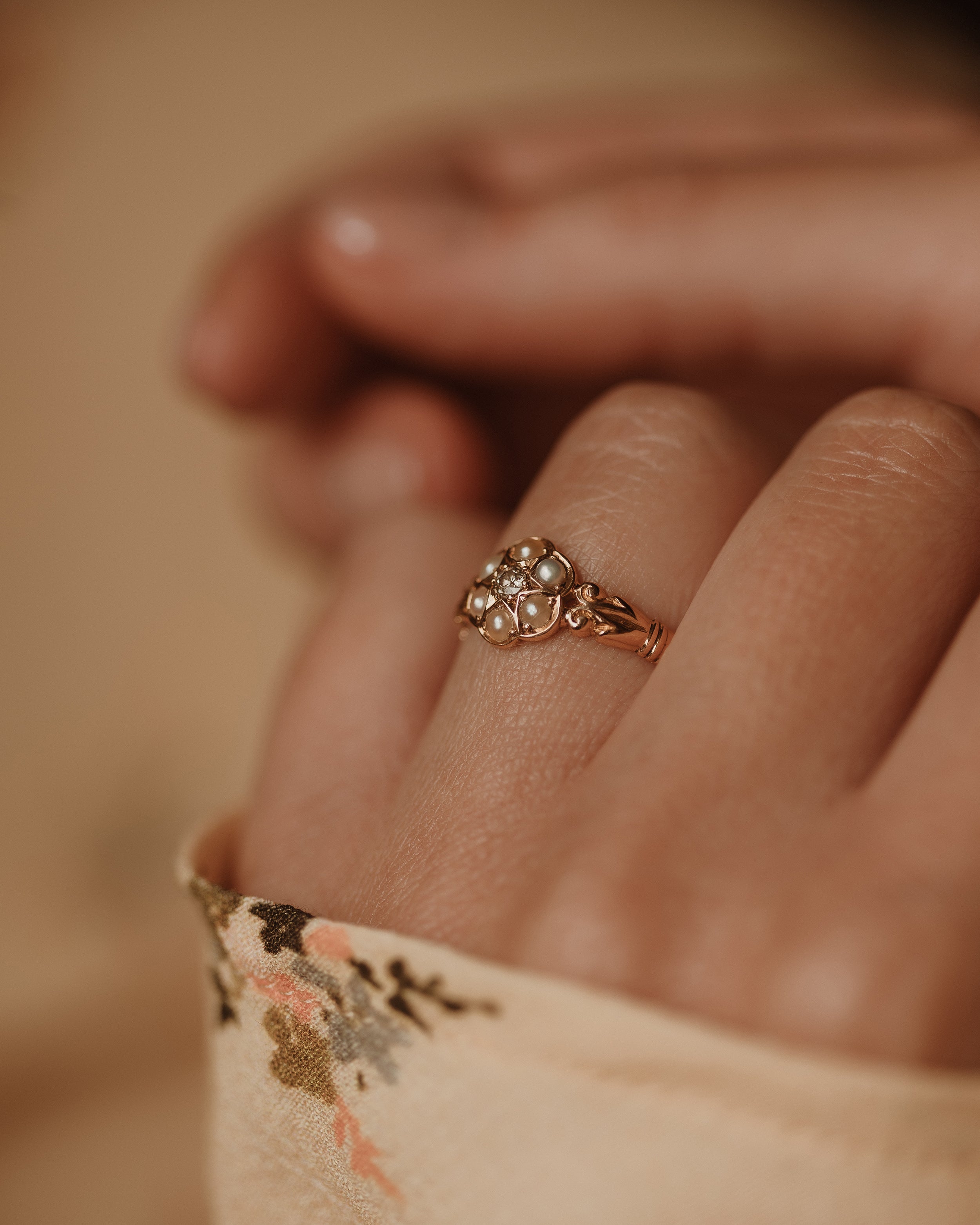Roberta 1915 Antique 18ct Gold Pearl & Diamond Cluster Ring