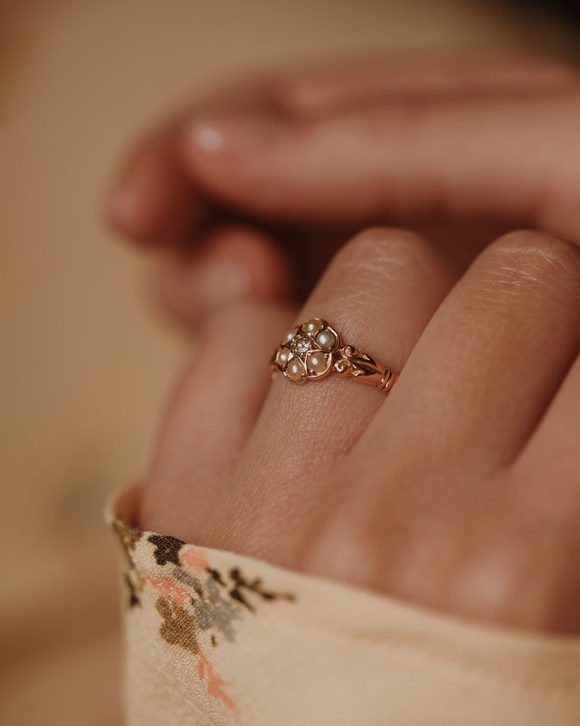 Roberta 1915 Antique 18ct Gold Pearl & Diamond Cluster Ring