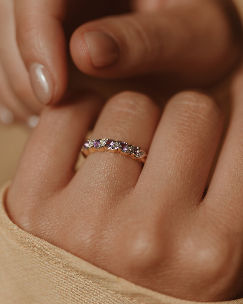 Isabella 1977 Vintage 9ct Gold Amethyst & Diamond Half Eternity Ring