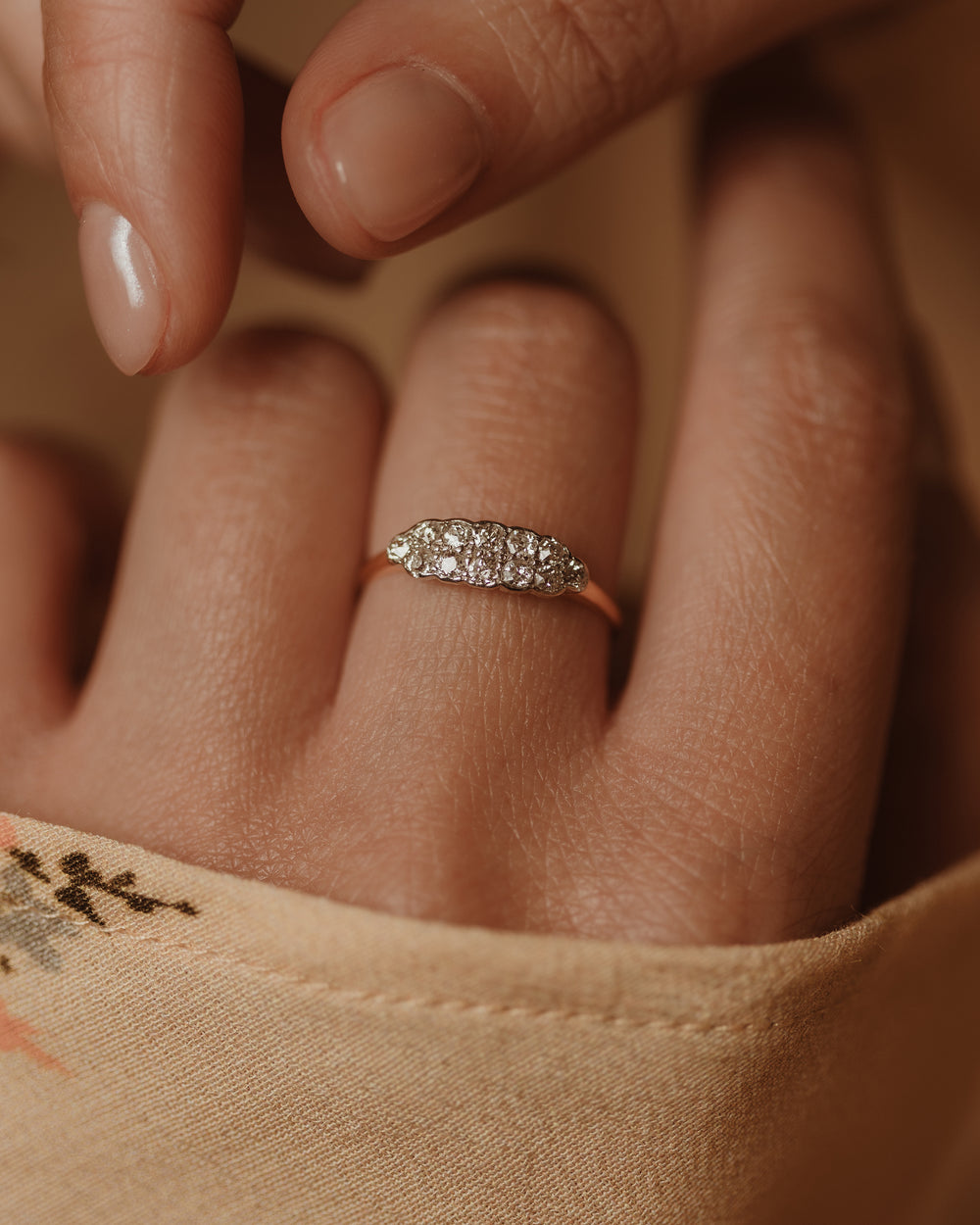 Imogene Antique Art Deco 18ct Gold Diamond Cluster Ring