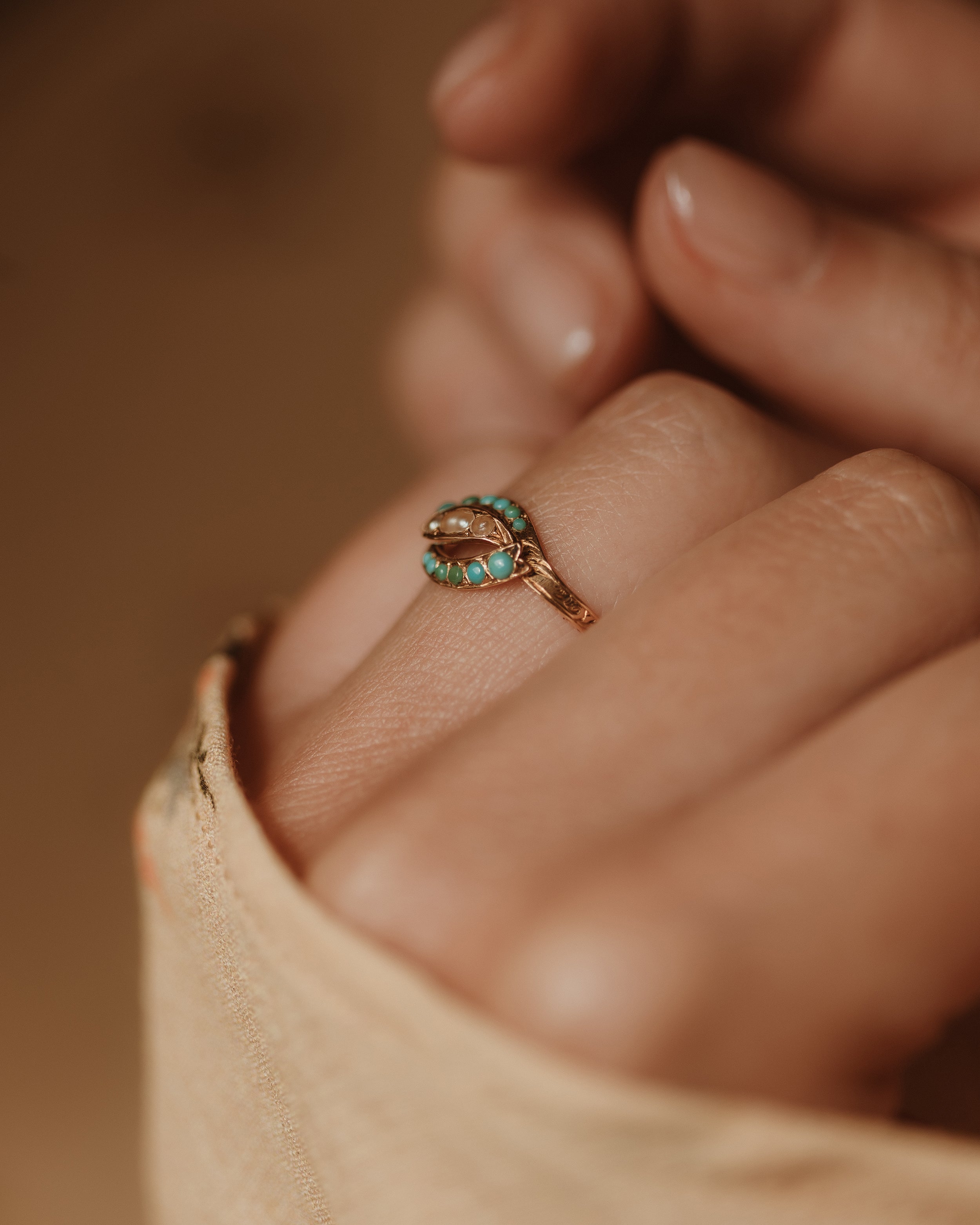 Edith Antique 18ct Gold Turquoise & Pearl Ring