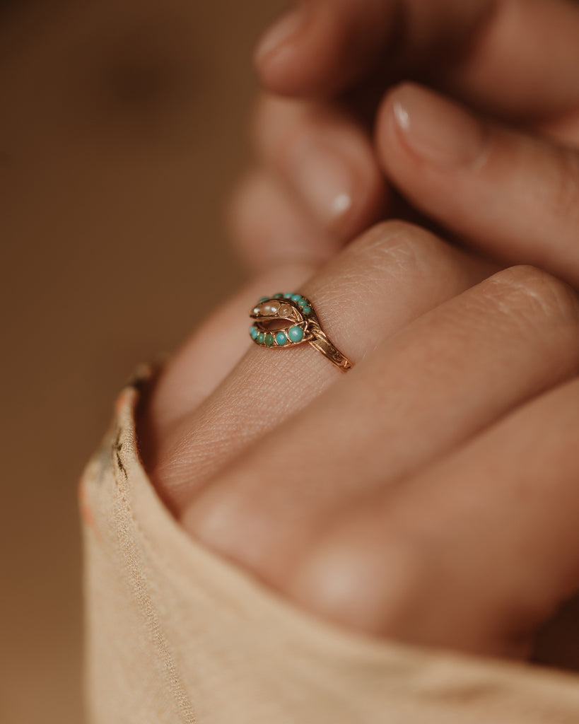 Edith Antique 18ct Gold Turquoise & Pearl Ring