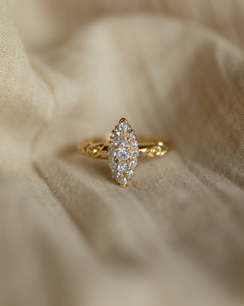 Angélique 1904 Antique 18ct Gold Diamond Marquise Cluster Ring