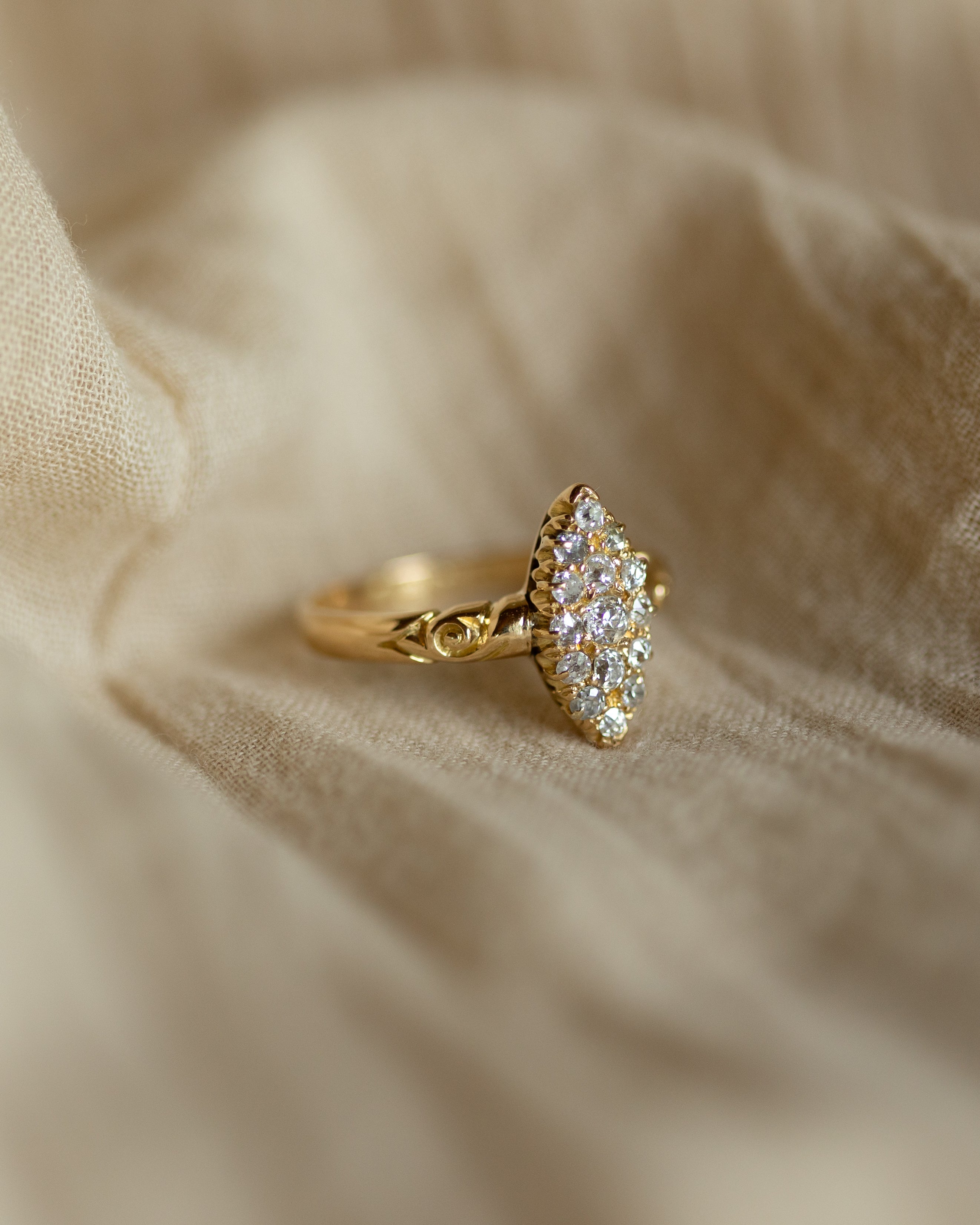 Angélique 1904 Antique 18ct Gold Diamond Marquise Cluster Ring