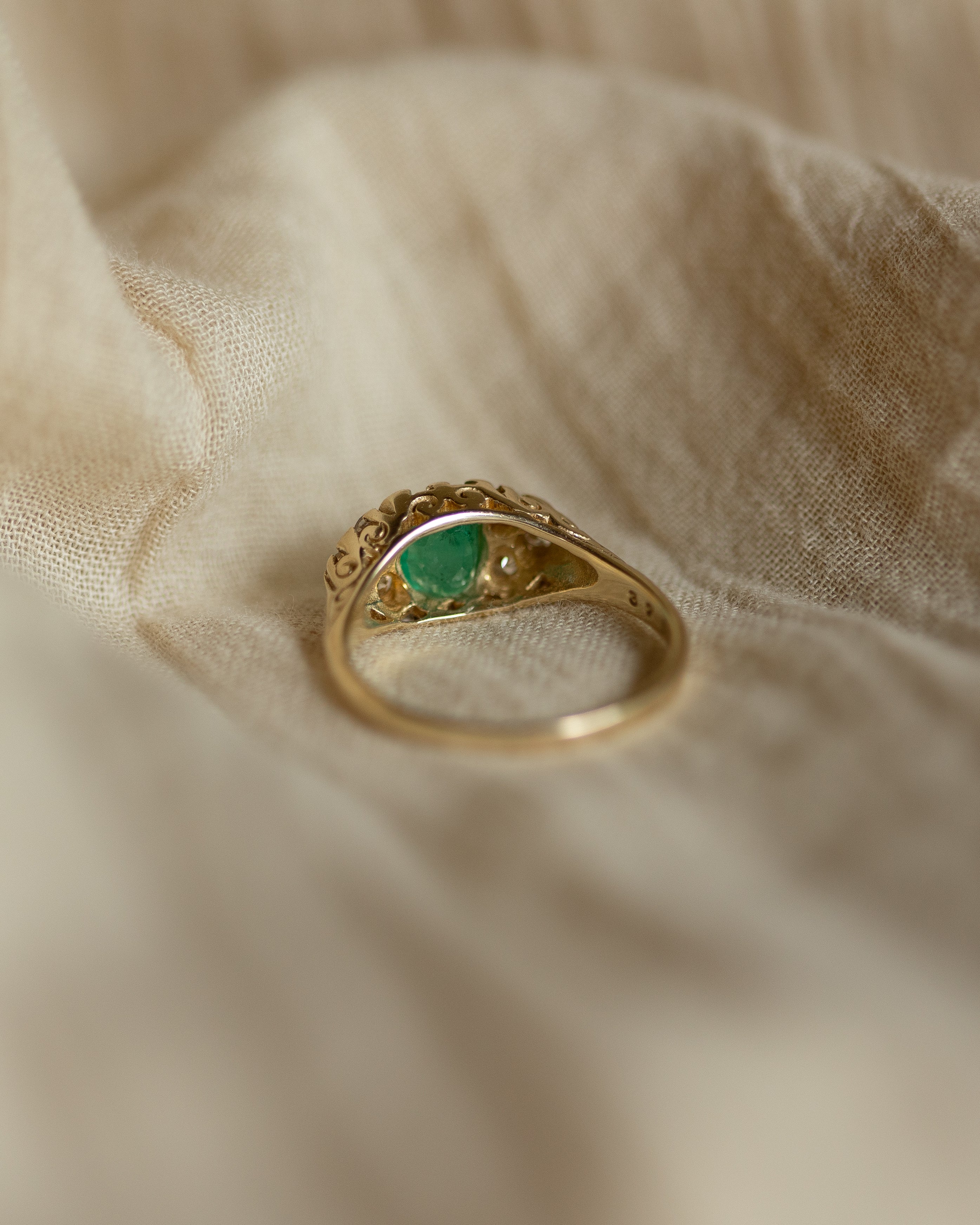 Marthe Vintage 9ct Gold Emerald & Diamond Seven Stone Ring