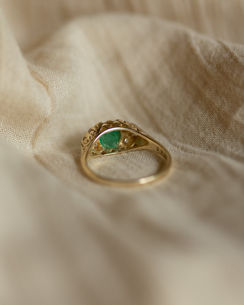 Marthe Vintage 9ct Gold Emerald & Diamond Seven Stone Ring