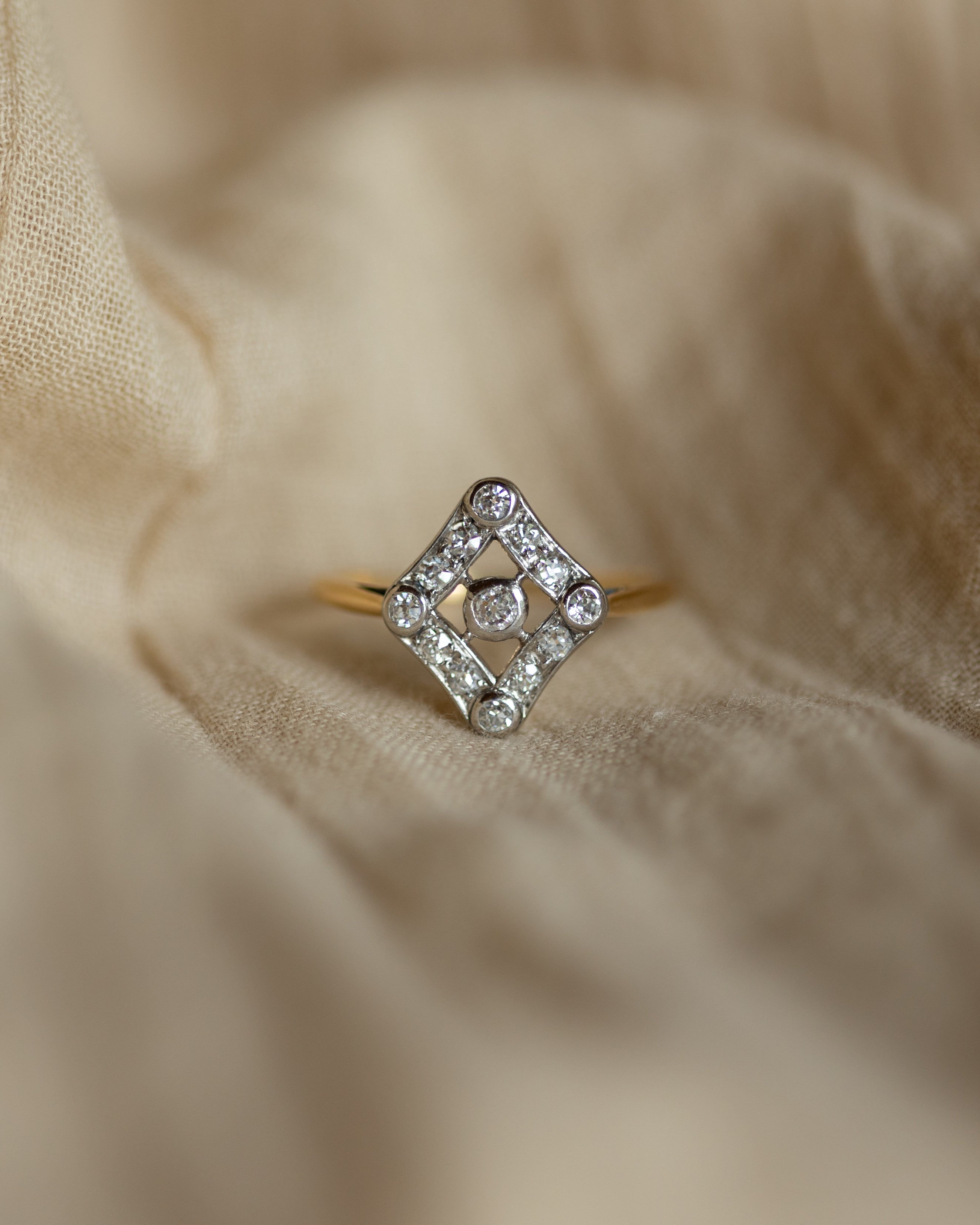 Magdaleine Antique Art Deco 18ct Gold Diamond Panel Ring