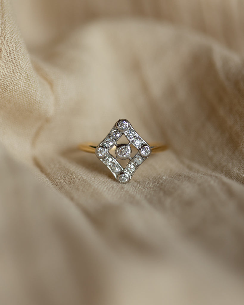 Magdaleine Antique Art Deco 18ct Gold Diamond Panel Ring