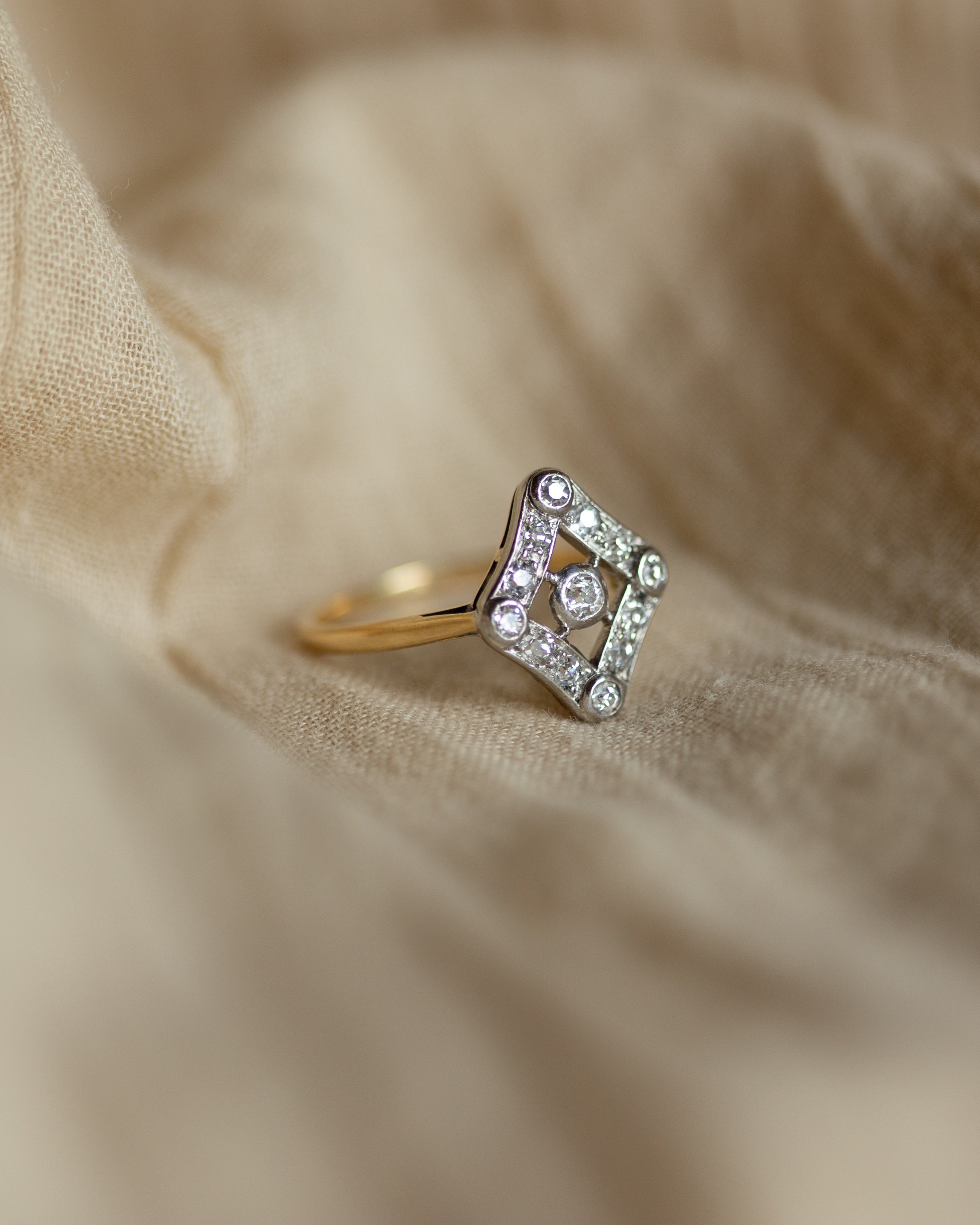 Magdaleine Antique Art Deco 18ct Gold Diamond Panel Ring