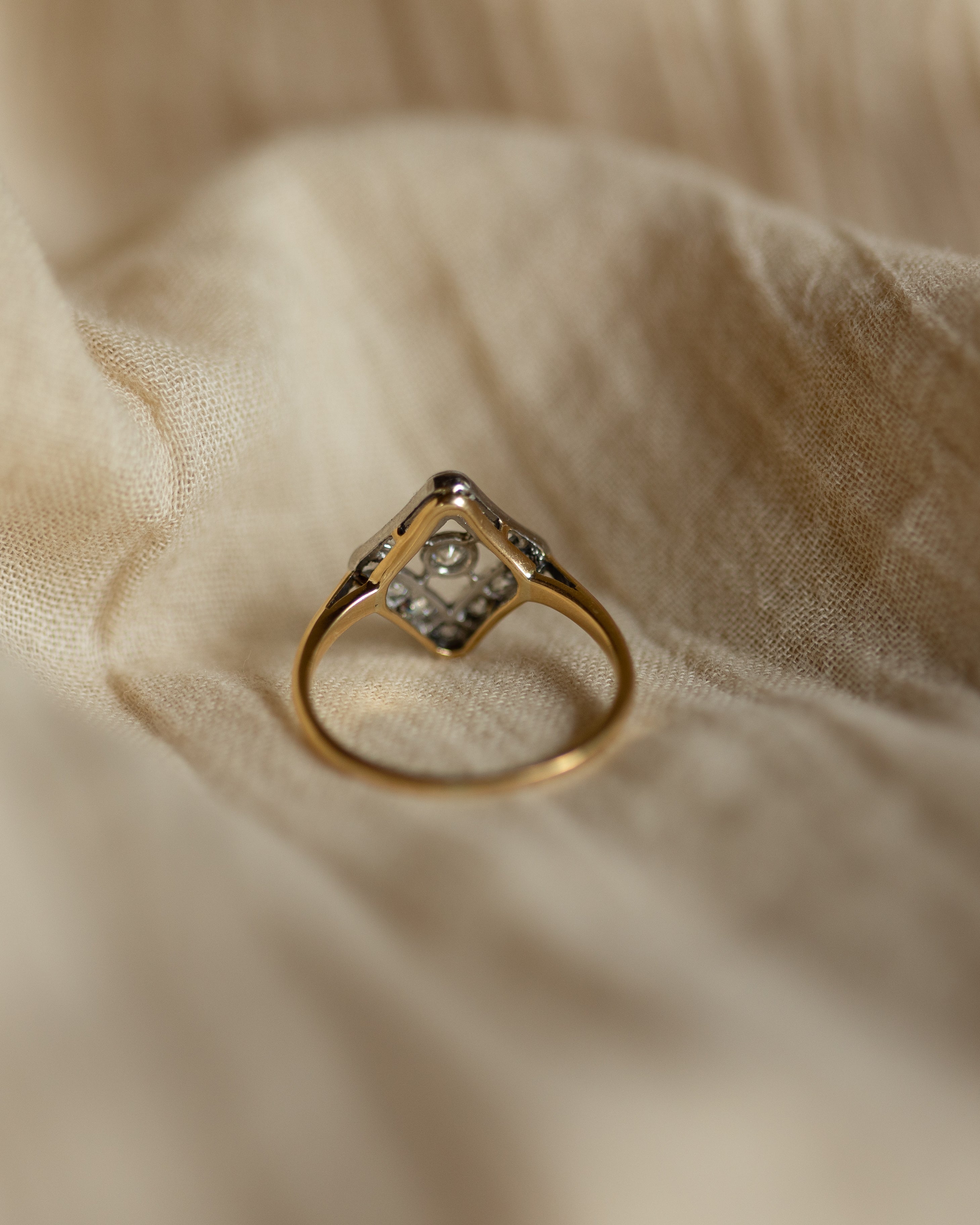 Magdaleine Antique Art Deco 18ct Gold Diamond Panel Ring