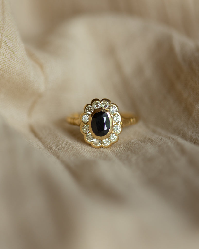 Maude Vintage 18ct Gold Sapphire & Diamond Cluster Ring