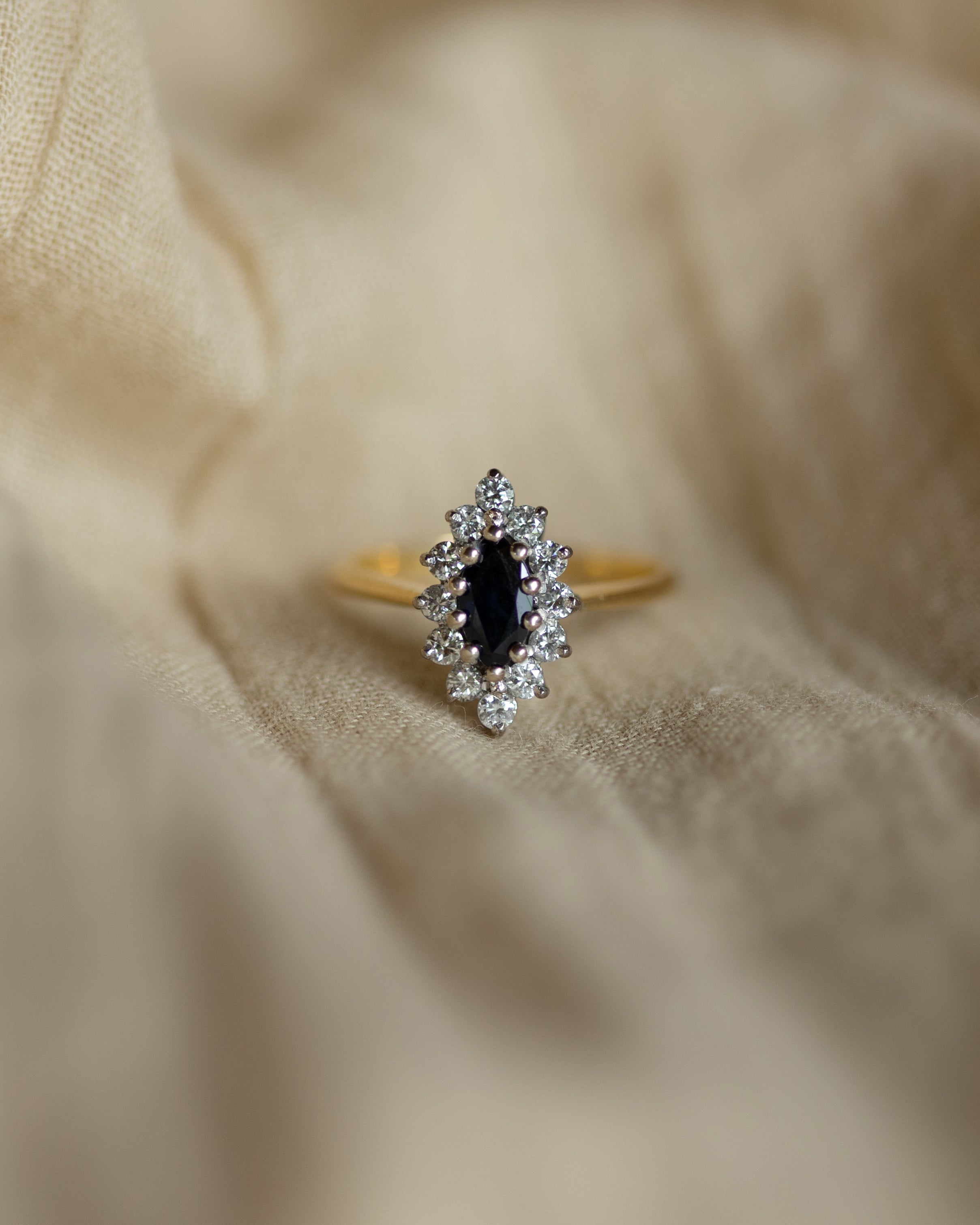 Priscilla 1982 Vintage 18ct Gold Sapphire & Diamond Marquise Cluster Ring