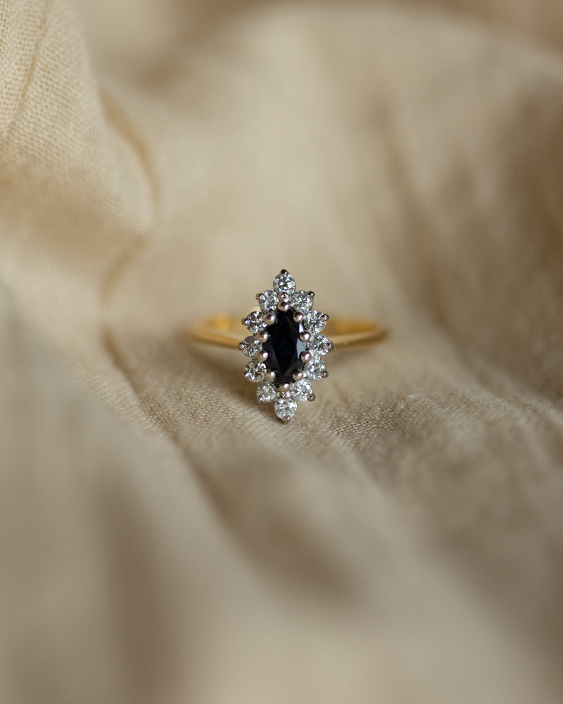 Priscilla 1982 Vintage 18ct Gold Sapphire & Diamond Marquise Cluster Ring
