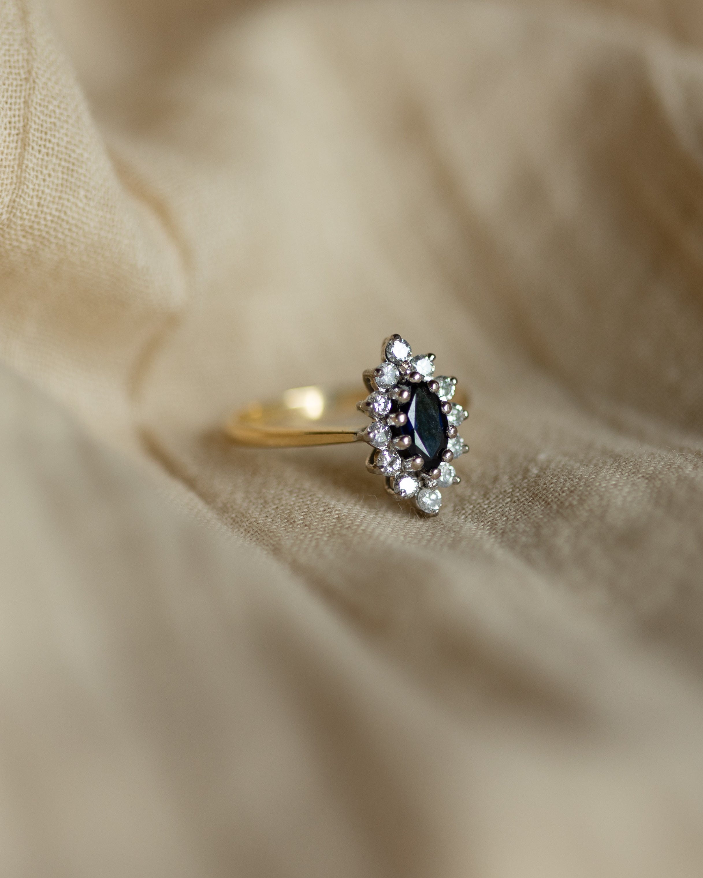 Priscilla 1982 Vintage 18ct Gold Sapphire & Diamond Marquise Cluster Ring