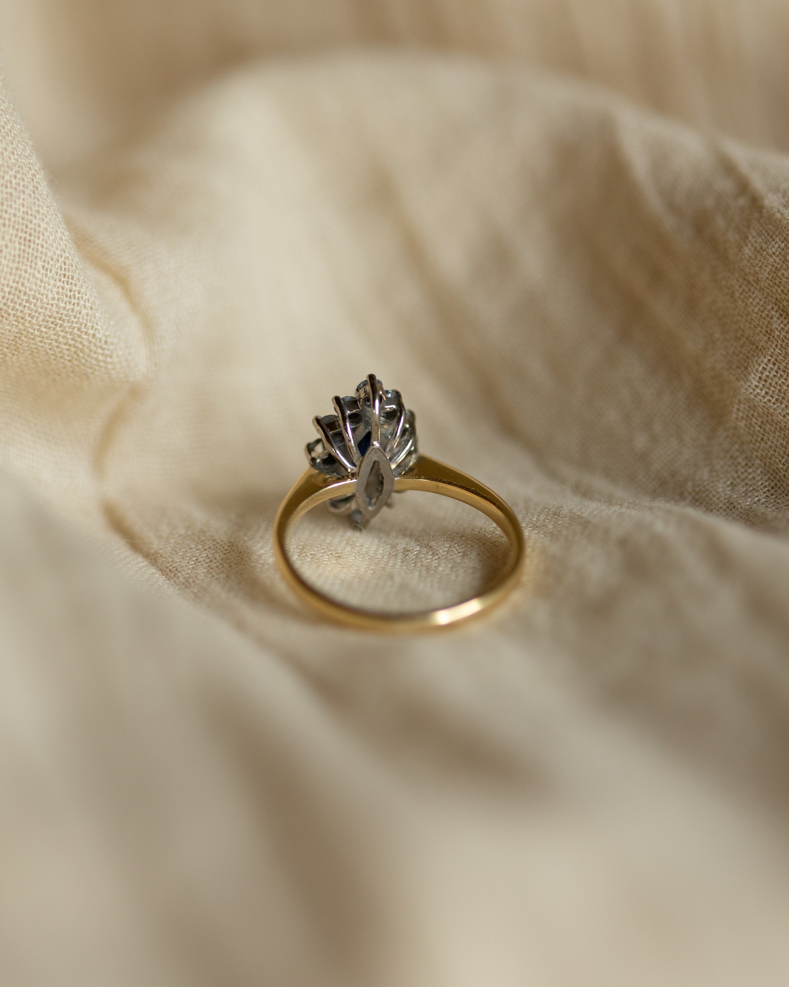 Priscilla 1982 Vintage 18ct Gold Sapphire & Diamond Marquise Cluster Ring