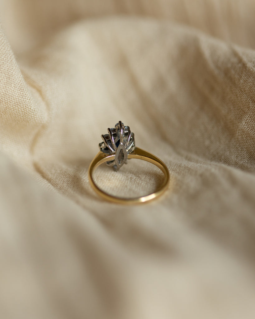 Priscilla 1982 Vintage 18ct Gold Sapphire & Diamond Marquise Cluster Ring