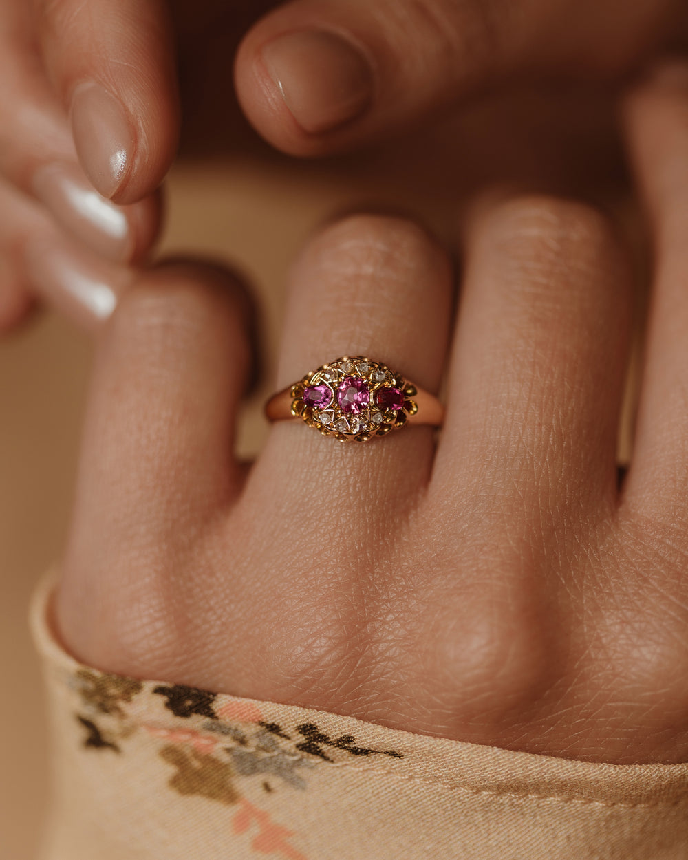 Delphine 1903 Antique 18ct Gold Ruby & Diamond Ring