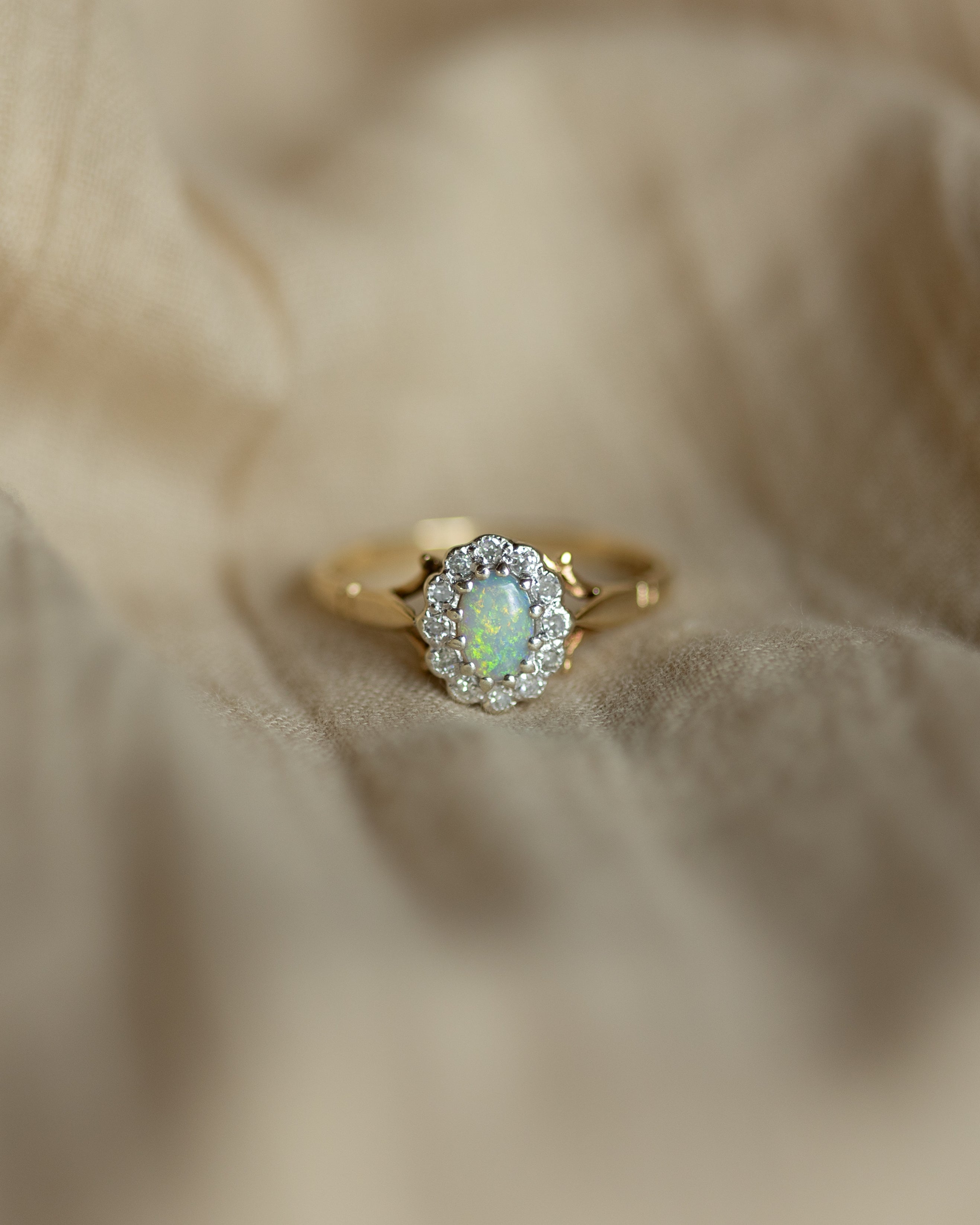 Image of Eloise 1984 Vintage 9ct Gold Opal & Diamond Cluster Ring