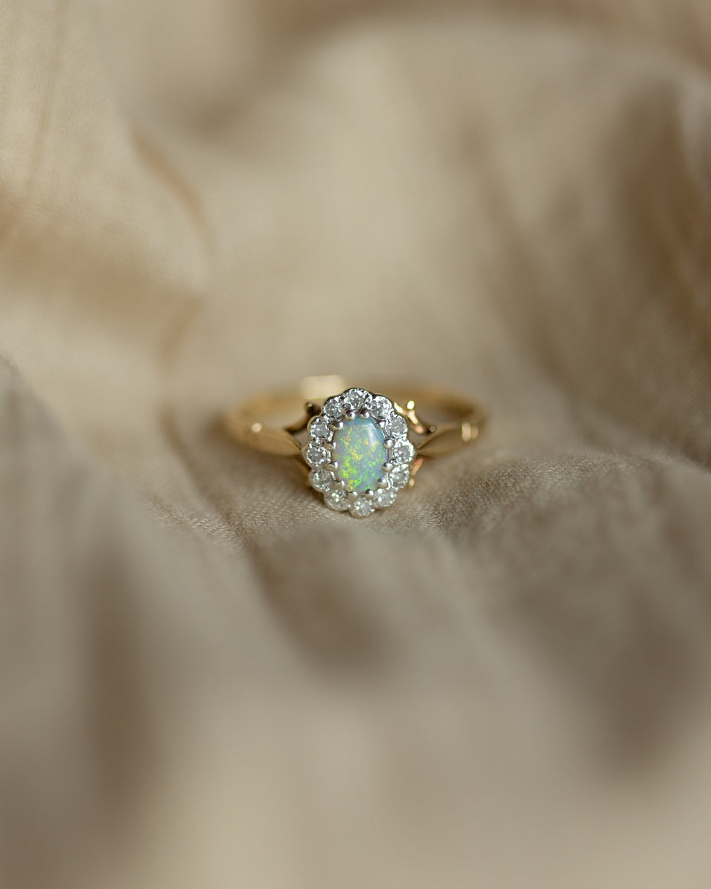 Eloise 1984 Vintage 9ct Gold Opal & Diamond Cluster Ring