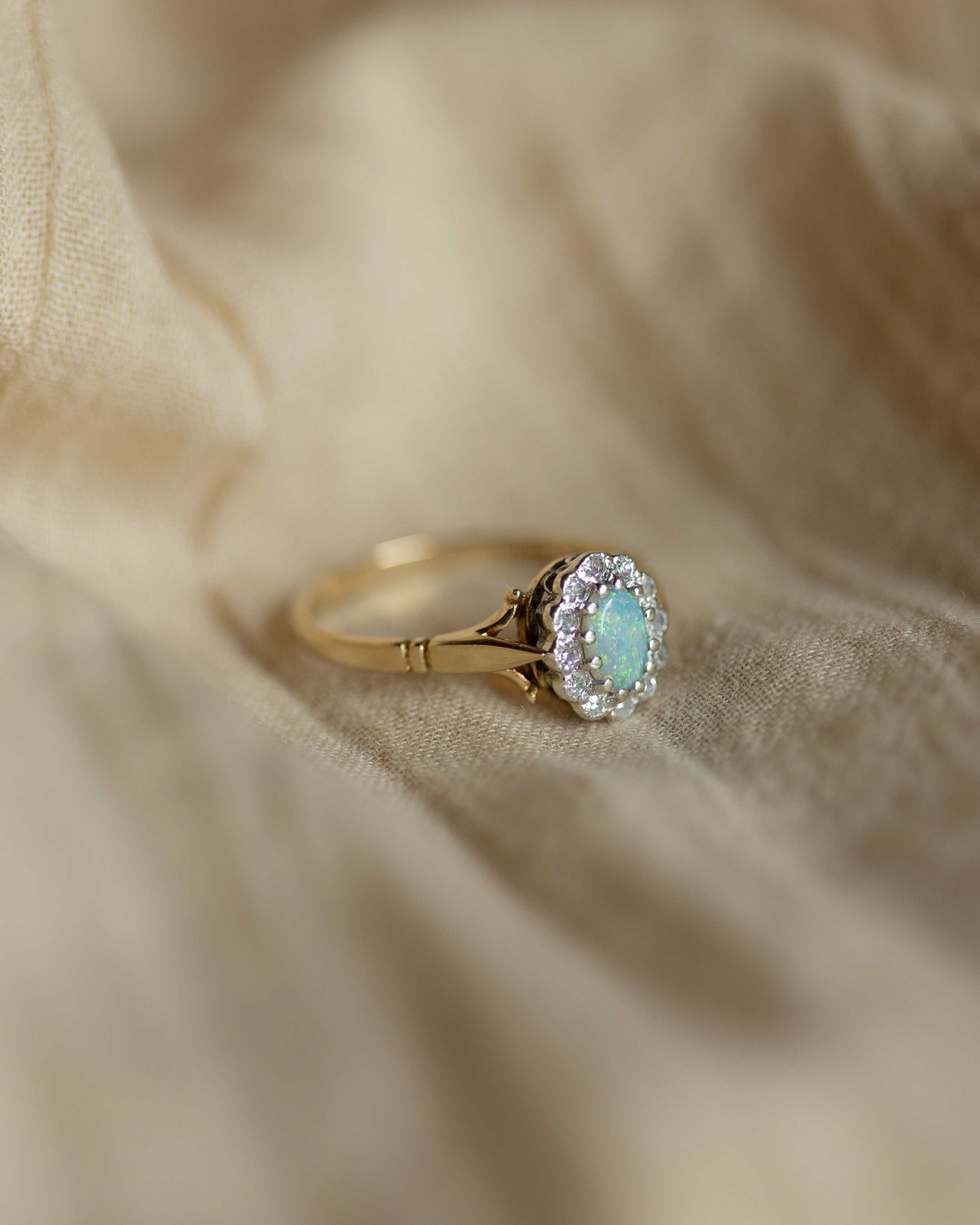 Eloise 1984 Vintage 9ct Gold Opal & Diamond Cluster Ring